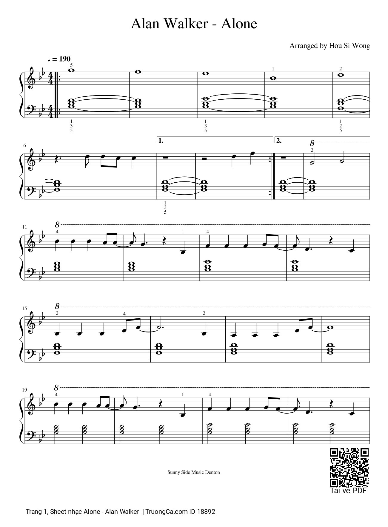 Sheet PDF of Alone (Alan Walker) sheet Piano easy