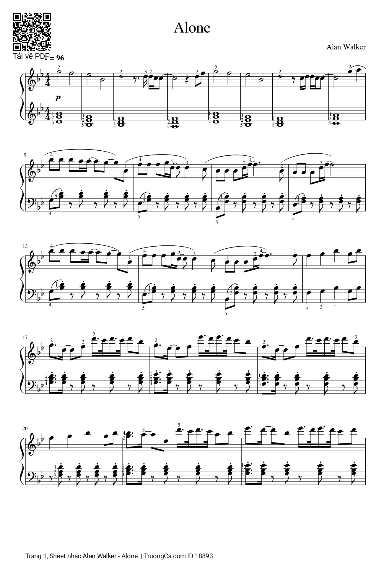 Sheet PDF of Alone (Alan Walker) sheet Piano