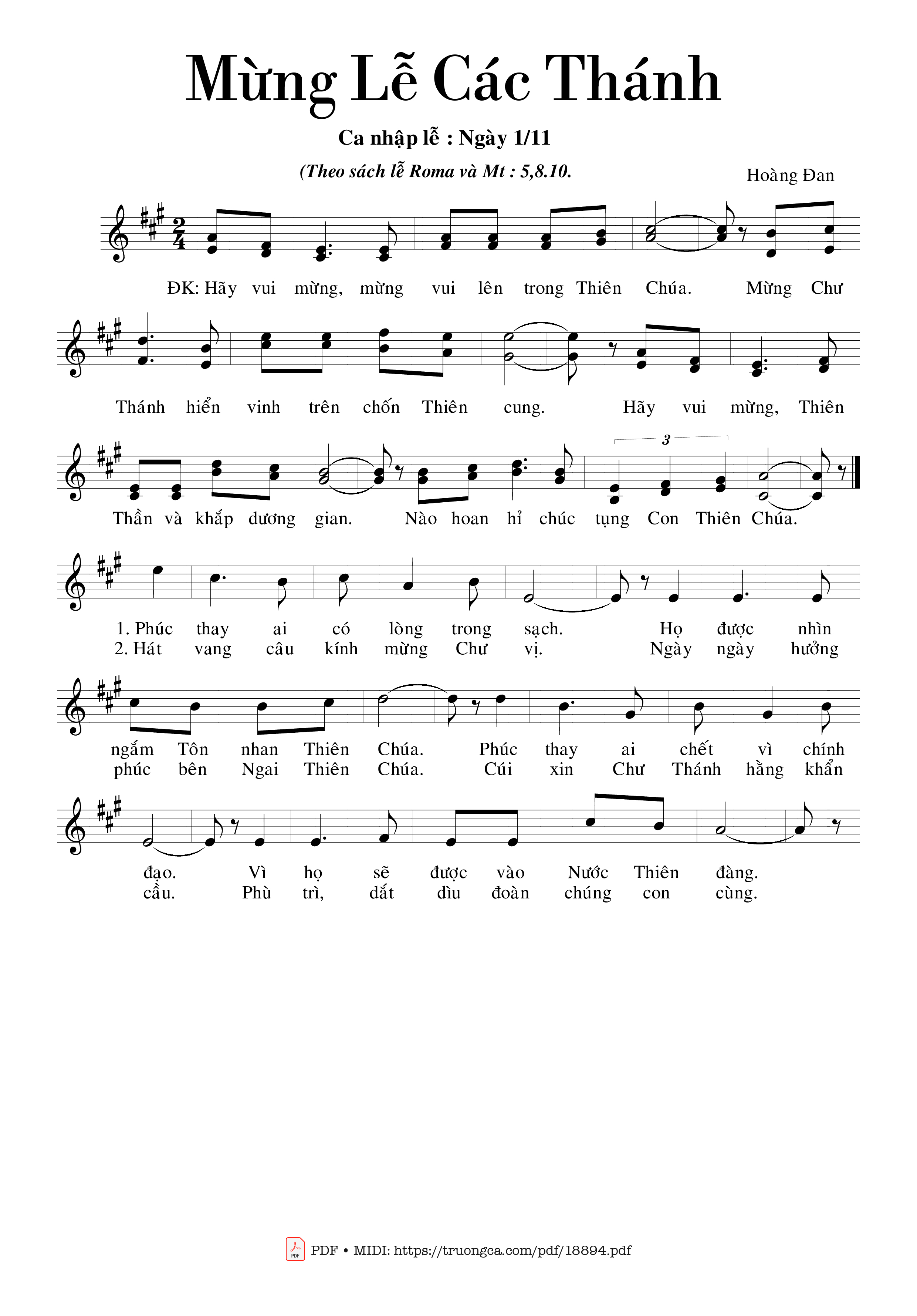 Sheet PDF of Mừng Lễ Các Thánh