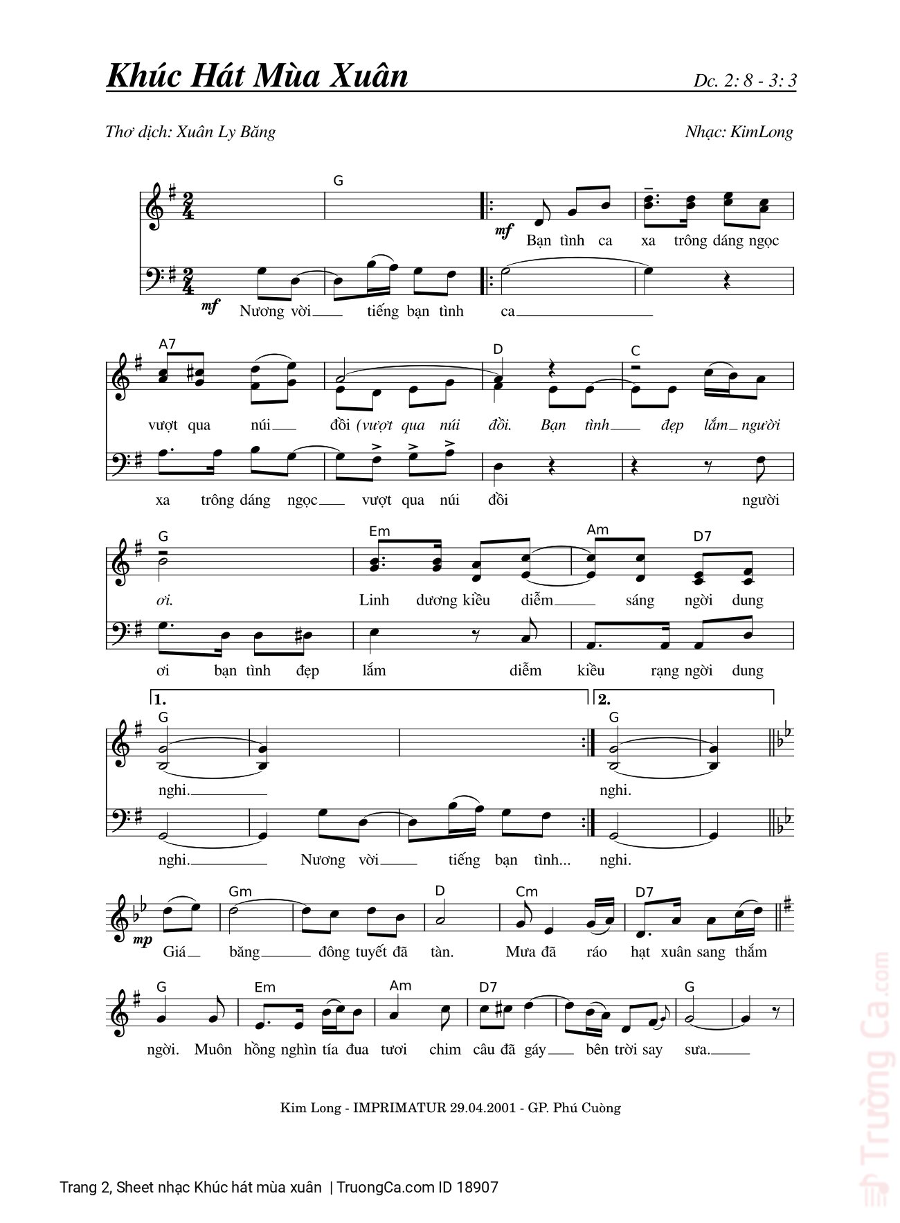 Page 2 of Sheet music PDF Khúc hát mùa xuân - LM. Kim Long