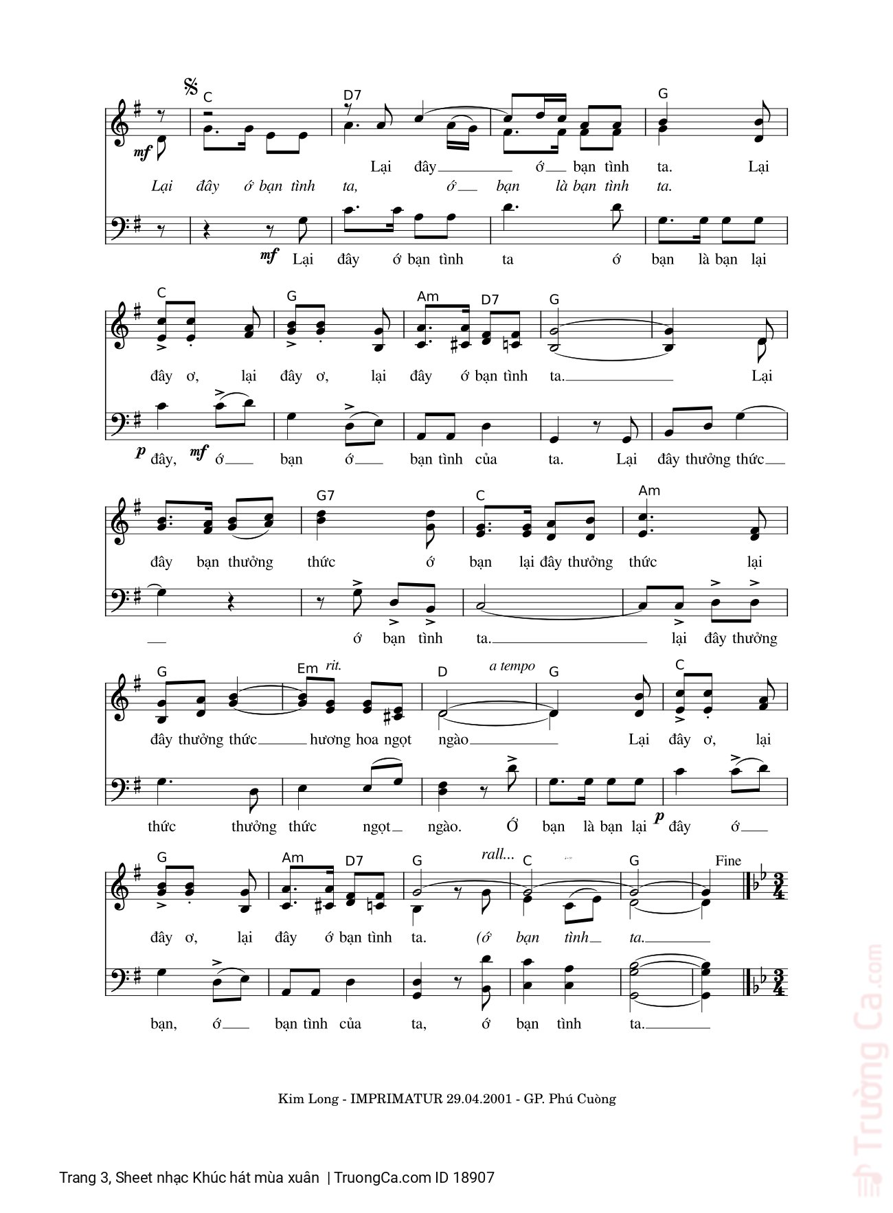 Page 3 of Sheet music PDF Khúc hát mùa xuân - LM. Kim Long