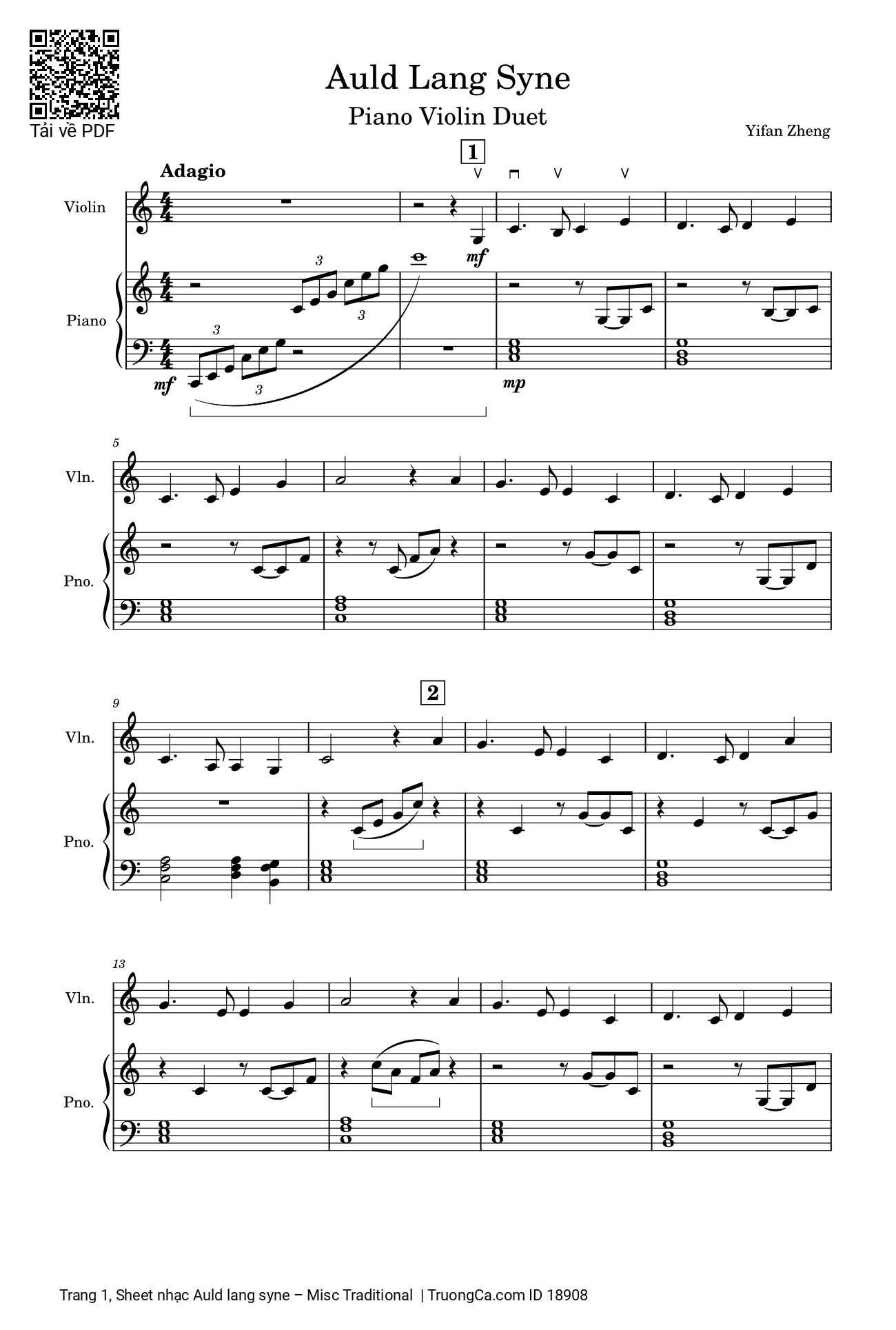 Sheet PDF of Auld lang syne Piano Violin