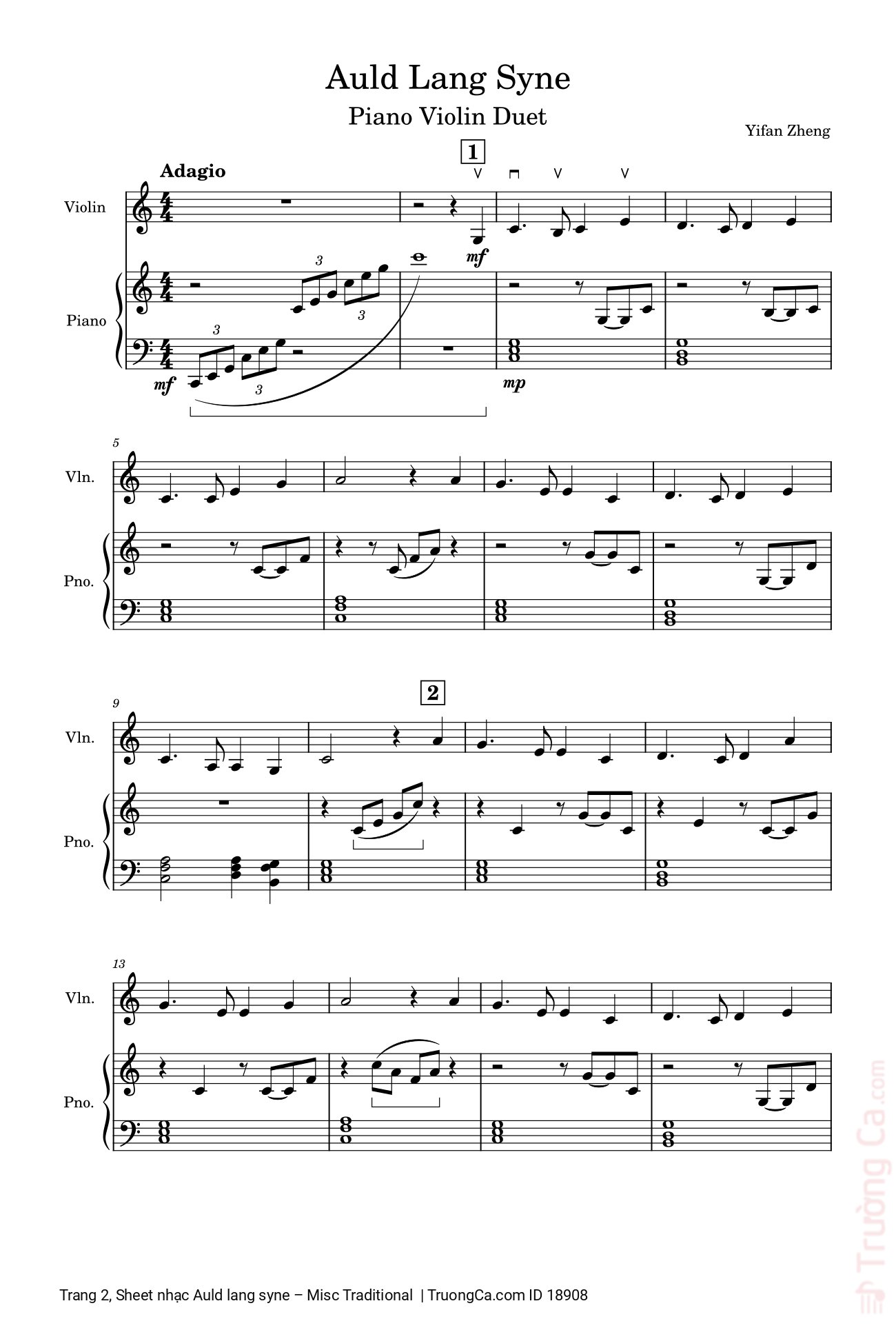 Page 2 of Sheet music PDF Auld lang syne Piano Violin - 