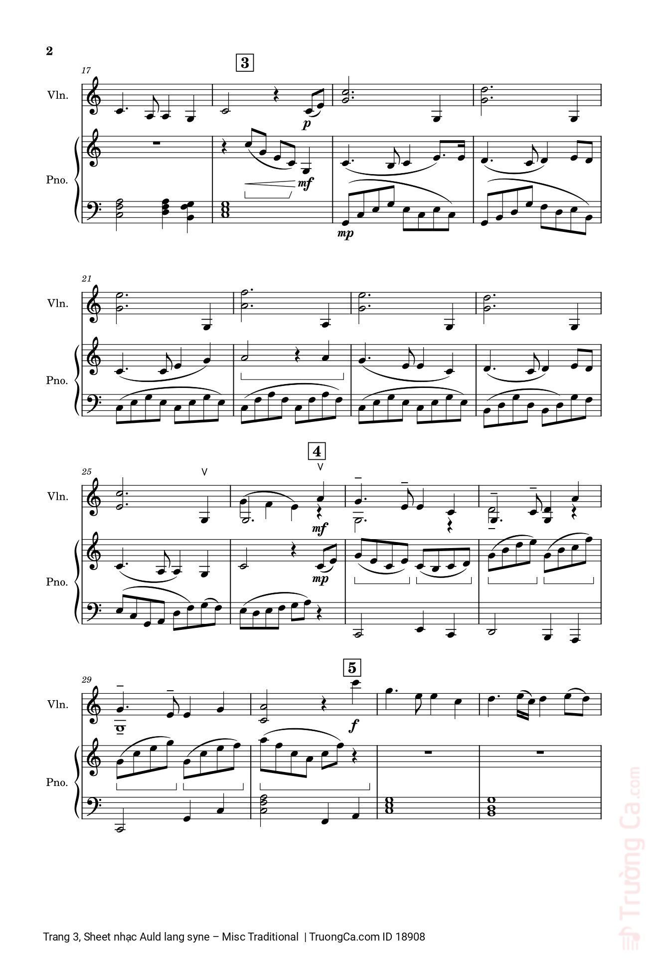 Page 3 of Sheet music PDF Auld lang syne Piano Violin - 