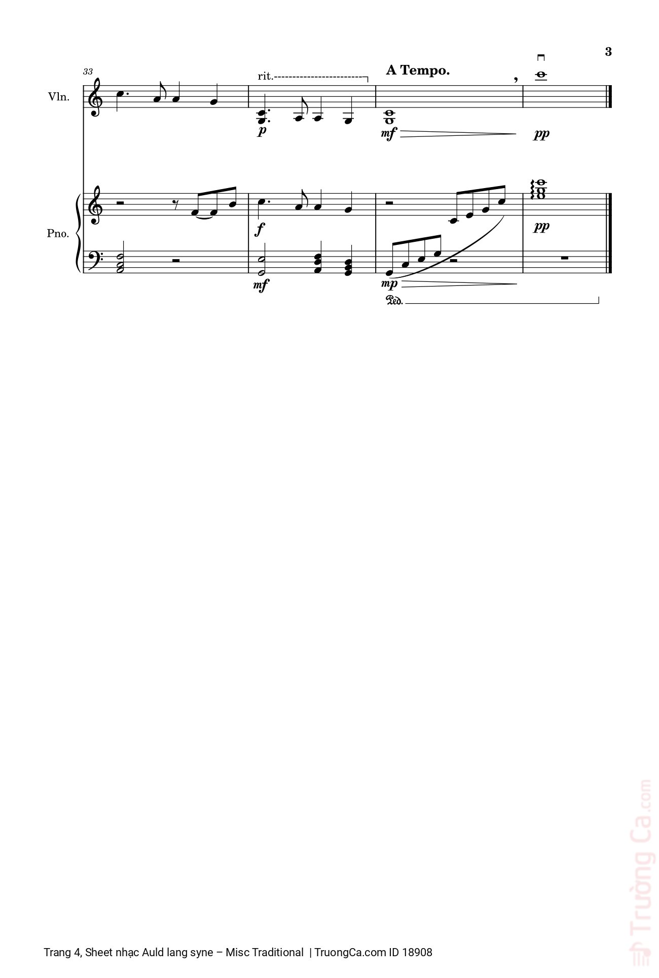 Page 4 of Sheet music PDF Auld lang syne Piano Violin - 