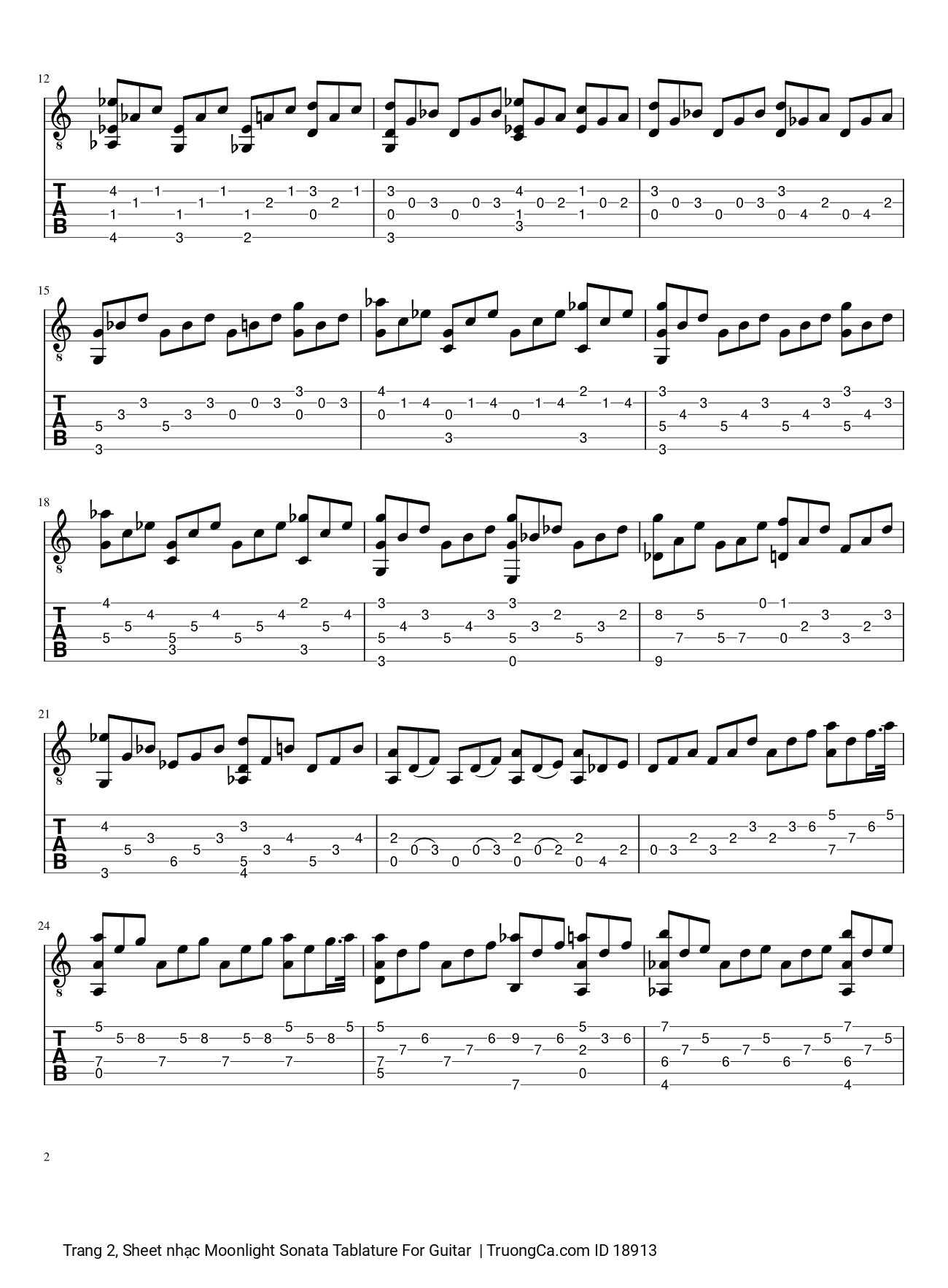 Page 2 of Sheet music PDF Moonlight Sonata Tablature Guitar TAB -