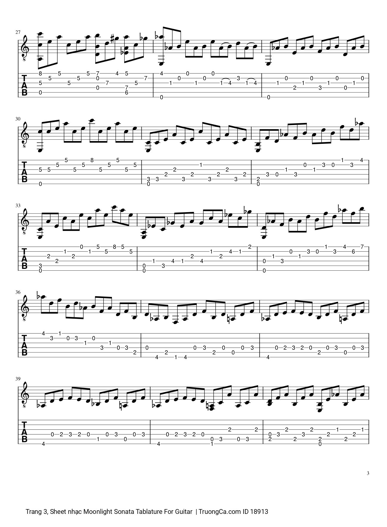 Page 3 of Sheet music PDF Moonlight Sonata Tablature Guitar TAB -