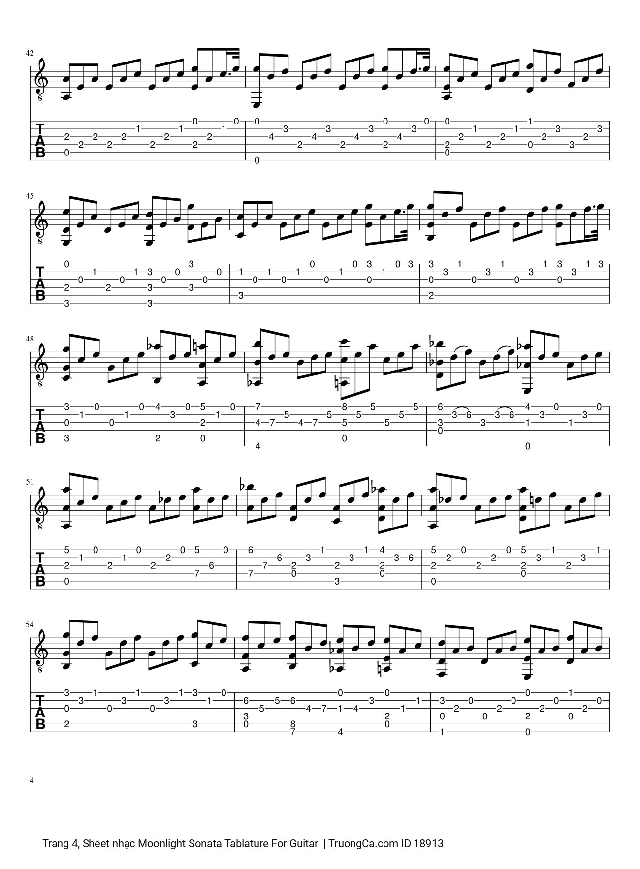 Page 4 of Sheet music PDF Moonlight Sonata Tablature Guitar TAB -