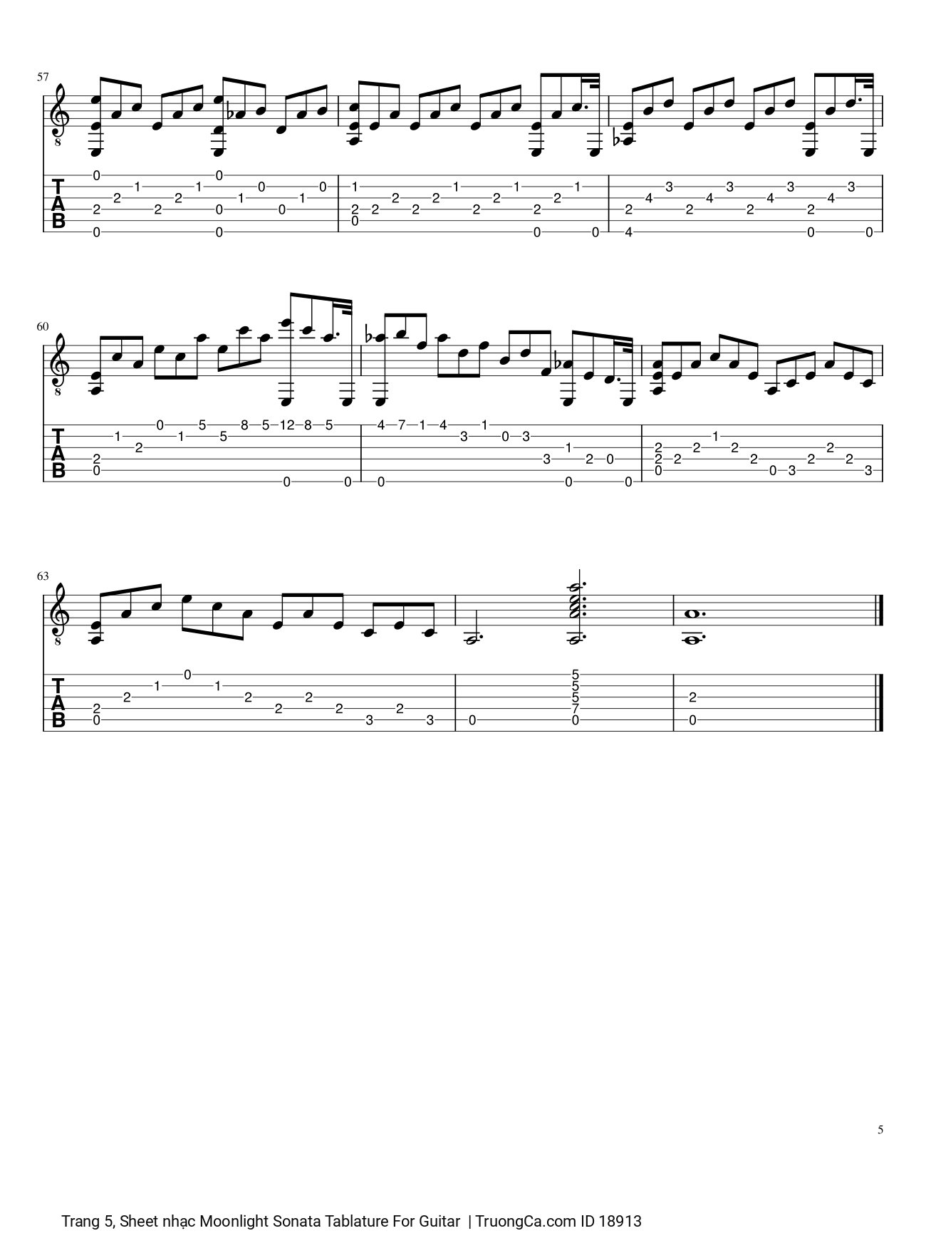Page 5 of Sheet music PDF Moonlight Sonata Tablature Guitar TAB -