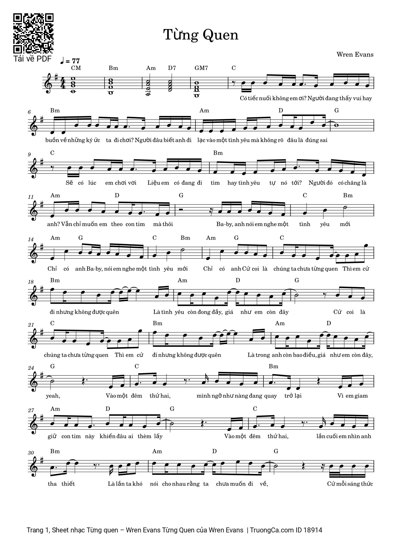 Page 1 of Sheet music PDF Từng quen - Wren Evans