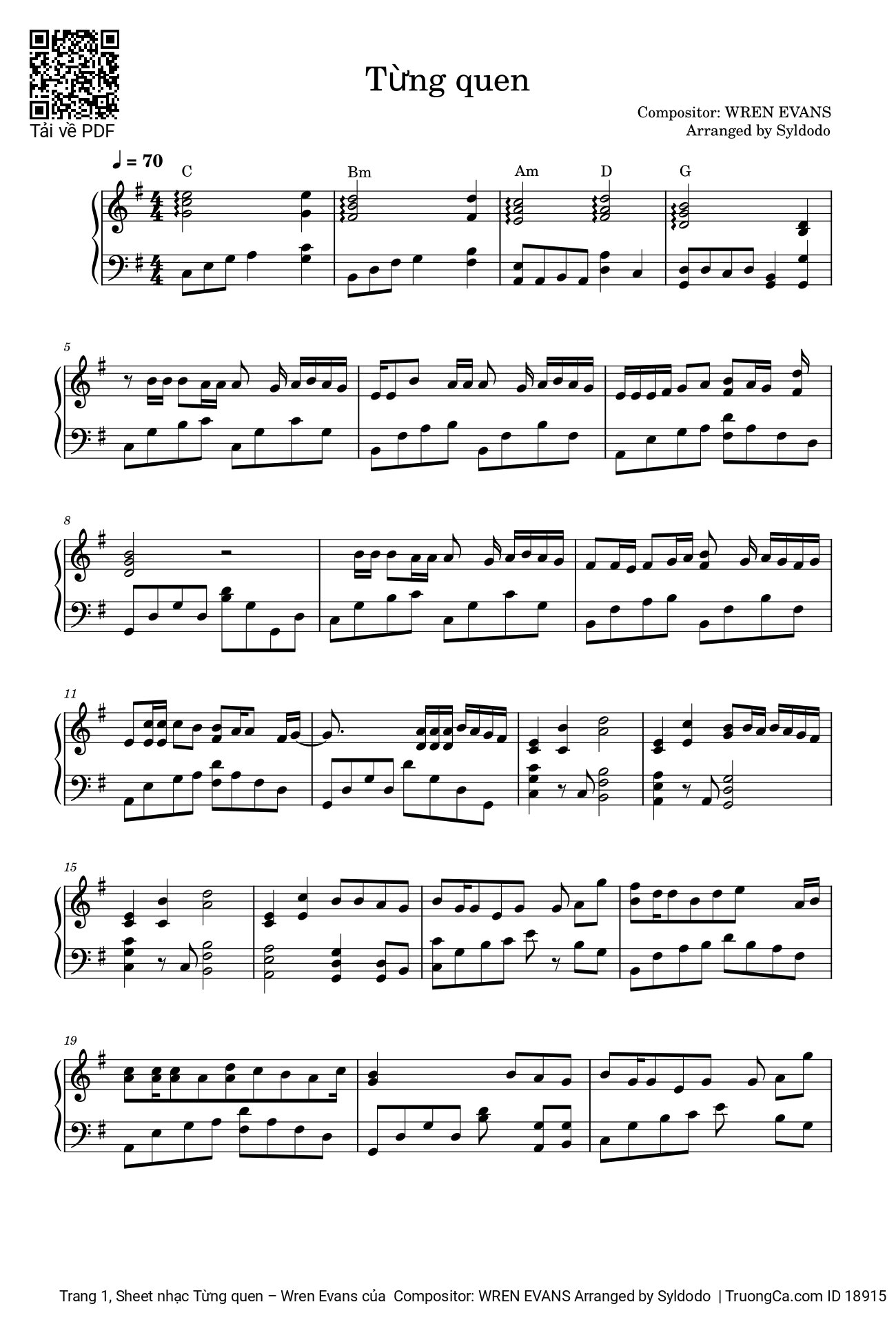 Page 1 of Sheet music PDF Từng quen Piano - Wren Evans