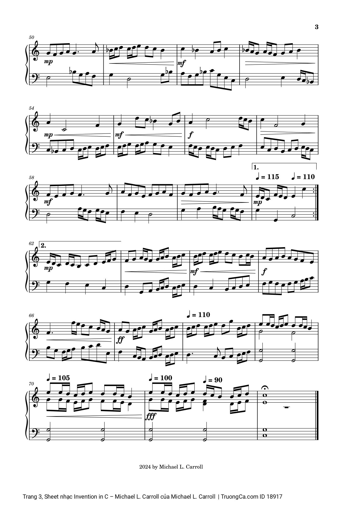Page 3 of Sheet music PDF Invention in C – Michael L. Carroll - Michael L. Carroll