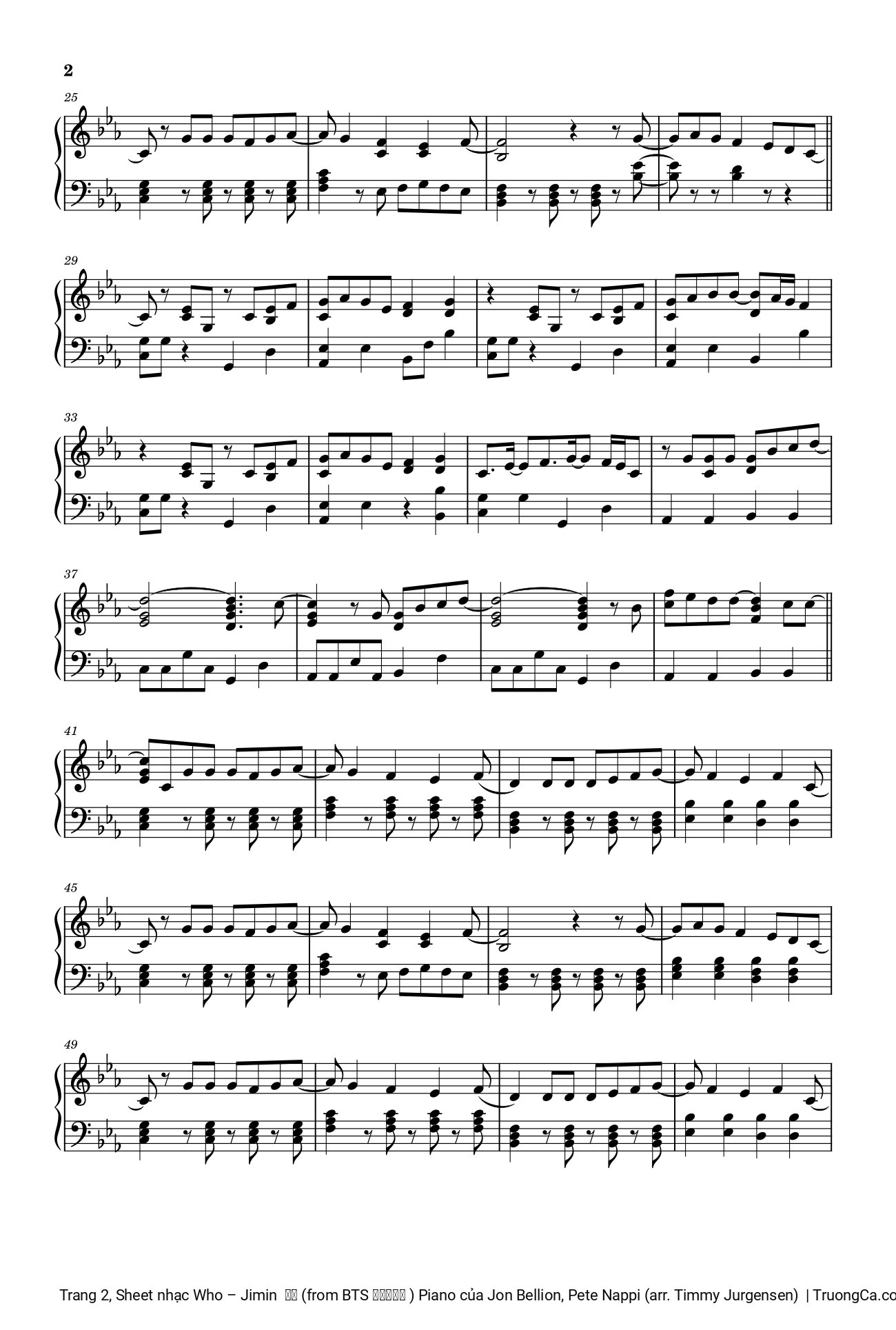 Page 2 of Sheet music PDF Who (from BTS 방탄소년단 ) Piano - Jon Bellion, Pete Nappi (arr. Timmy Jurgensen)