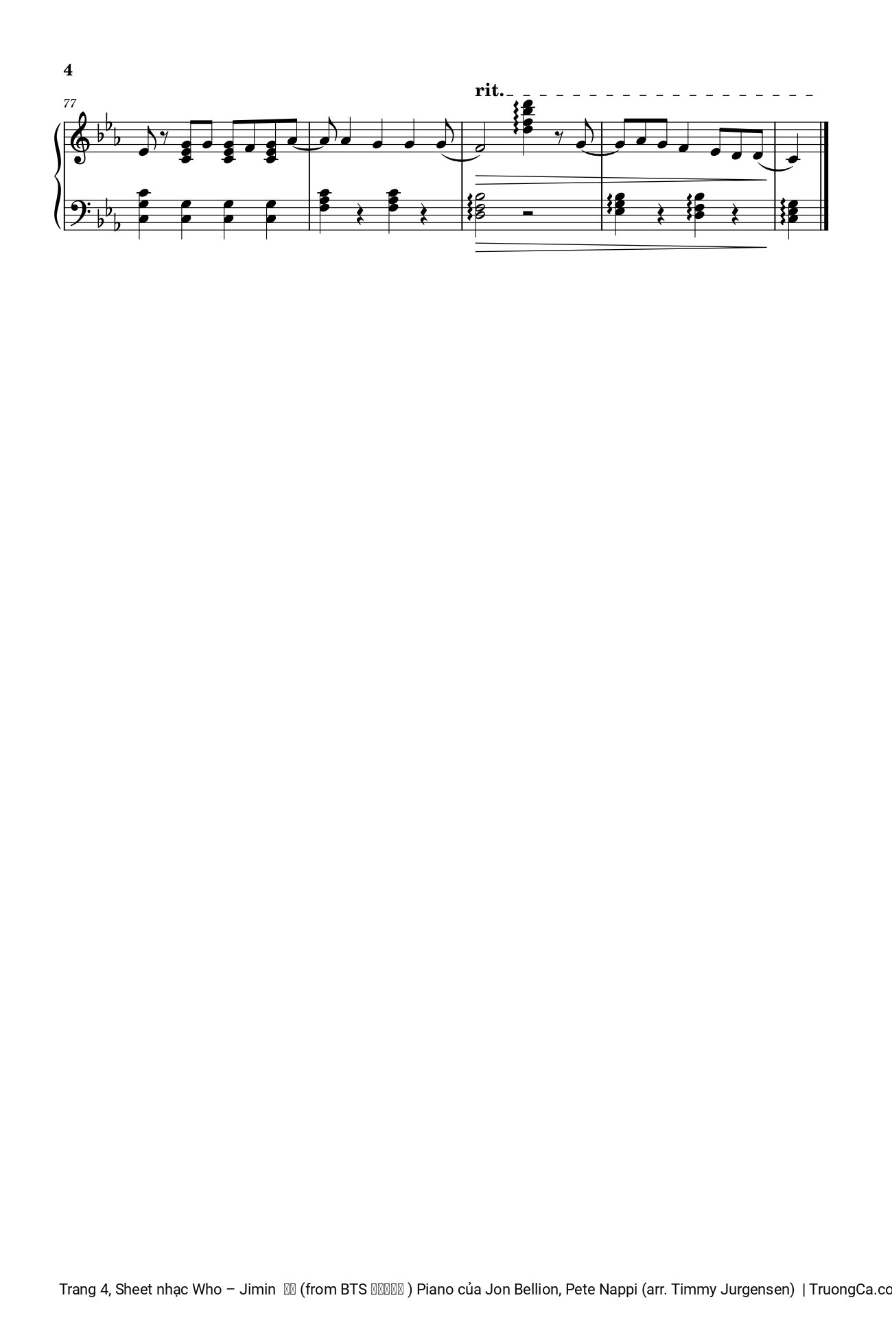 Page 4 of Sheet music PDF Who (from BTS 방탄소년단 ) Piano - Jon Bellion, Pete Nappi (arr. Timmy Jurgensen)