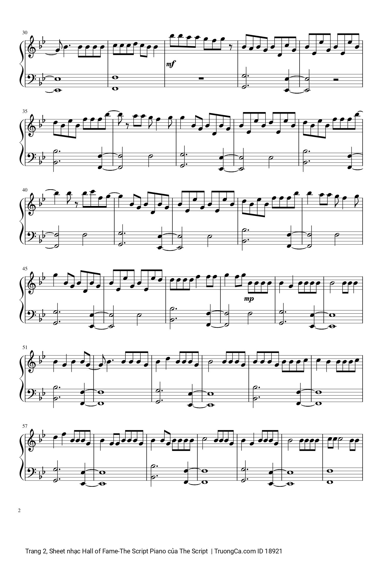 Page 2 of Sheet music PDF Hall of Fame -The Script Piano - The Script