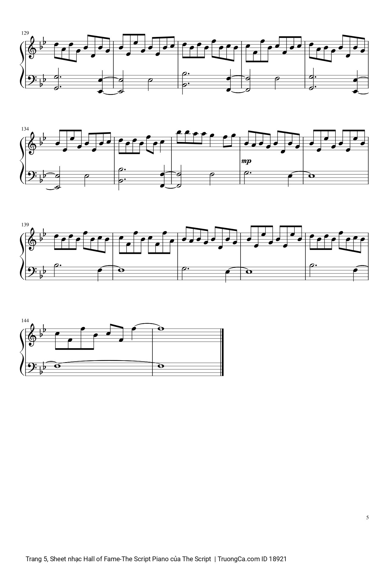 Page 5 of Sheet music PDF Hall of Fame -The Script Piano - The Script