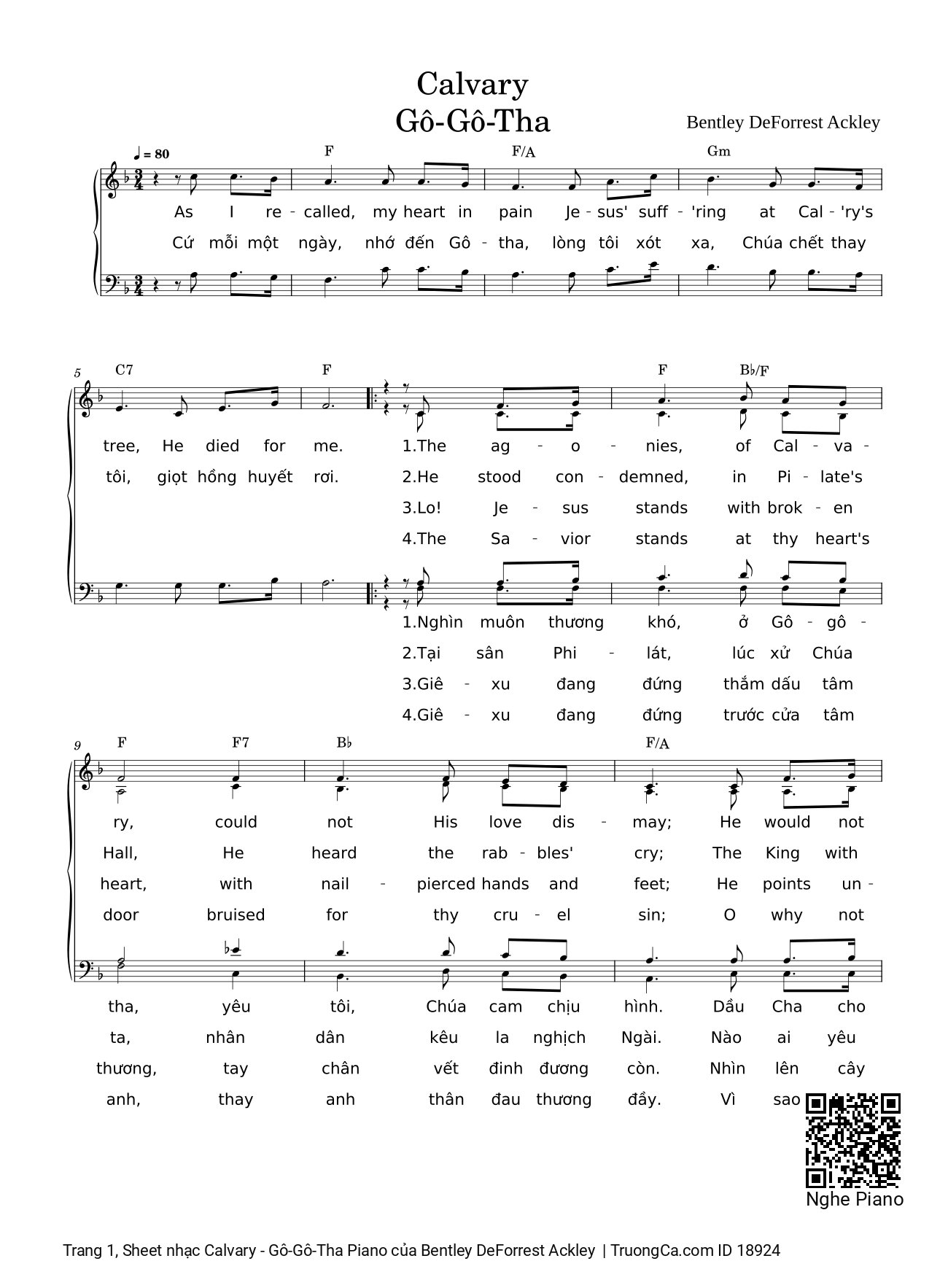 Page 1 of Sheet music PDF Calvary - Gô-Gô-Tha Piano - Bentley DeForrest Ackley