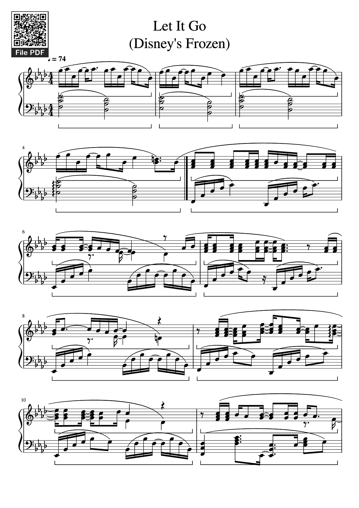Sheet PDF of Let It Go (Disney's Frozen) Piano