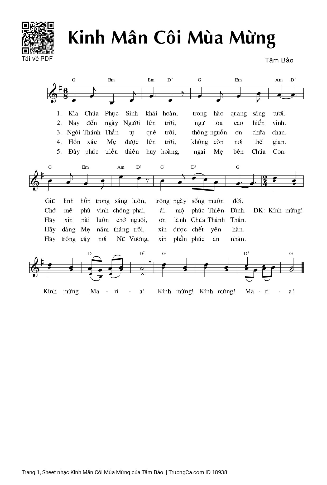 Sheet PDF of Kinh Mân Côi Mùa Mừng