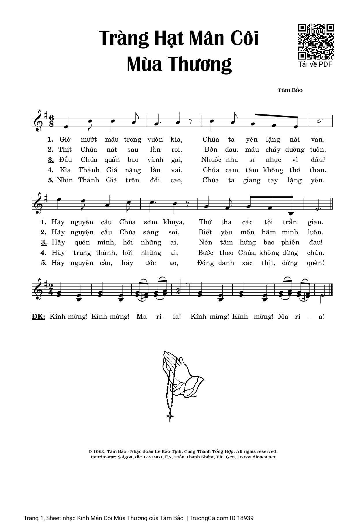 Sheet PDF of Kinh Mân Côi Mùa Thương