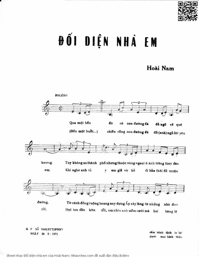 Page 2 of Sheet music PDF Đối diện nhà em - Hoài Nam