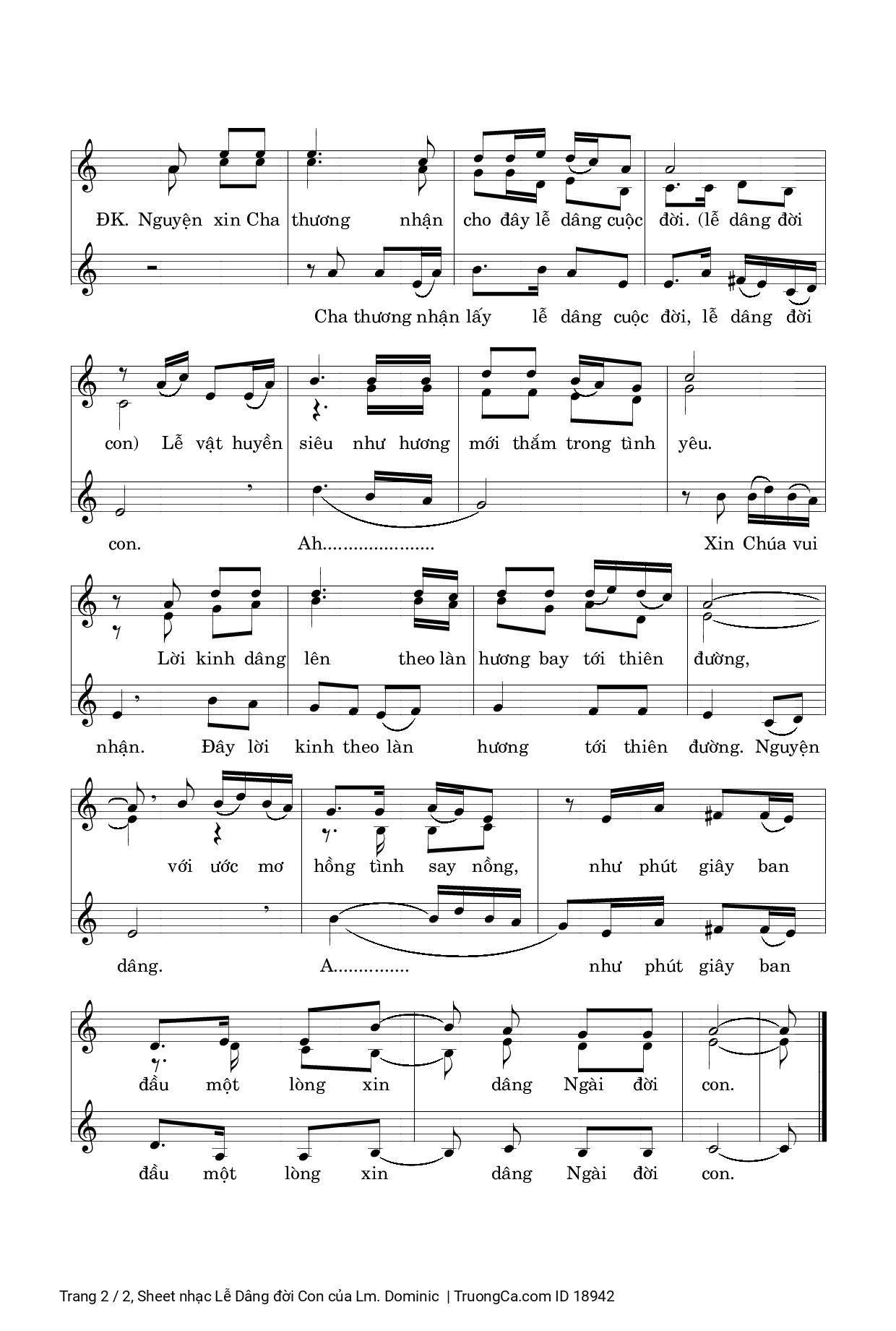 Page 2 of Sheet music PDF Lễ Dâng đời Con - Lm. Dominic