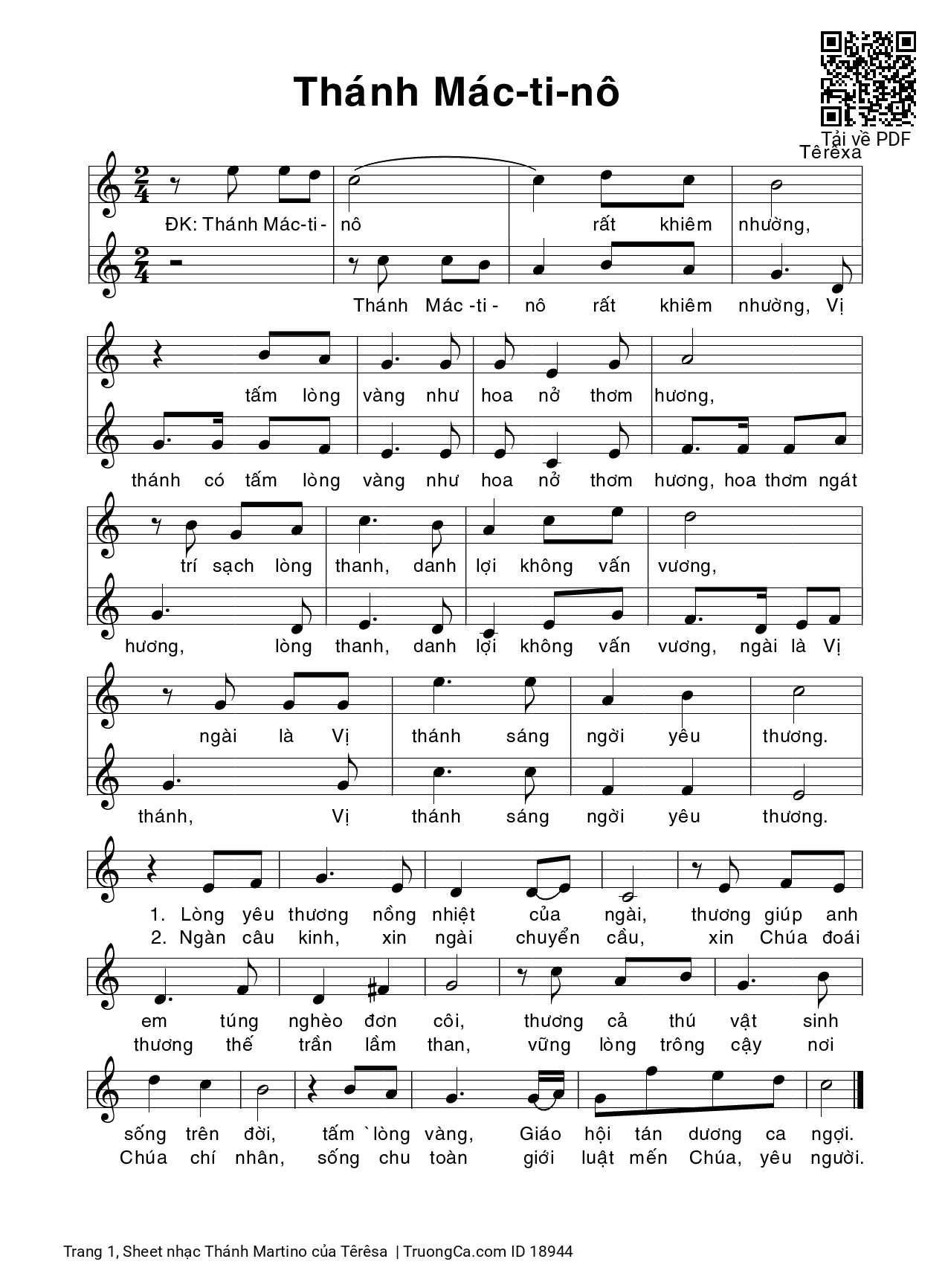 Sheet PDF of Thánh Martino - Têrêsa