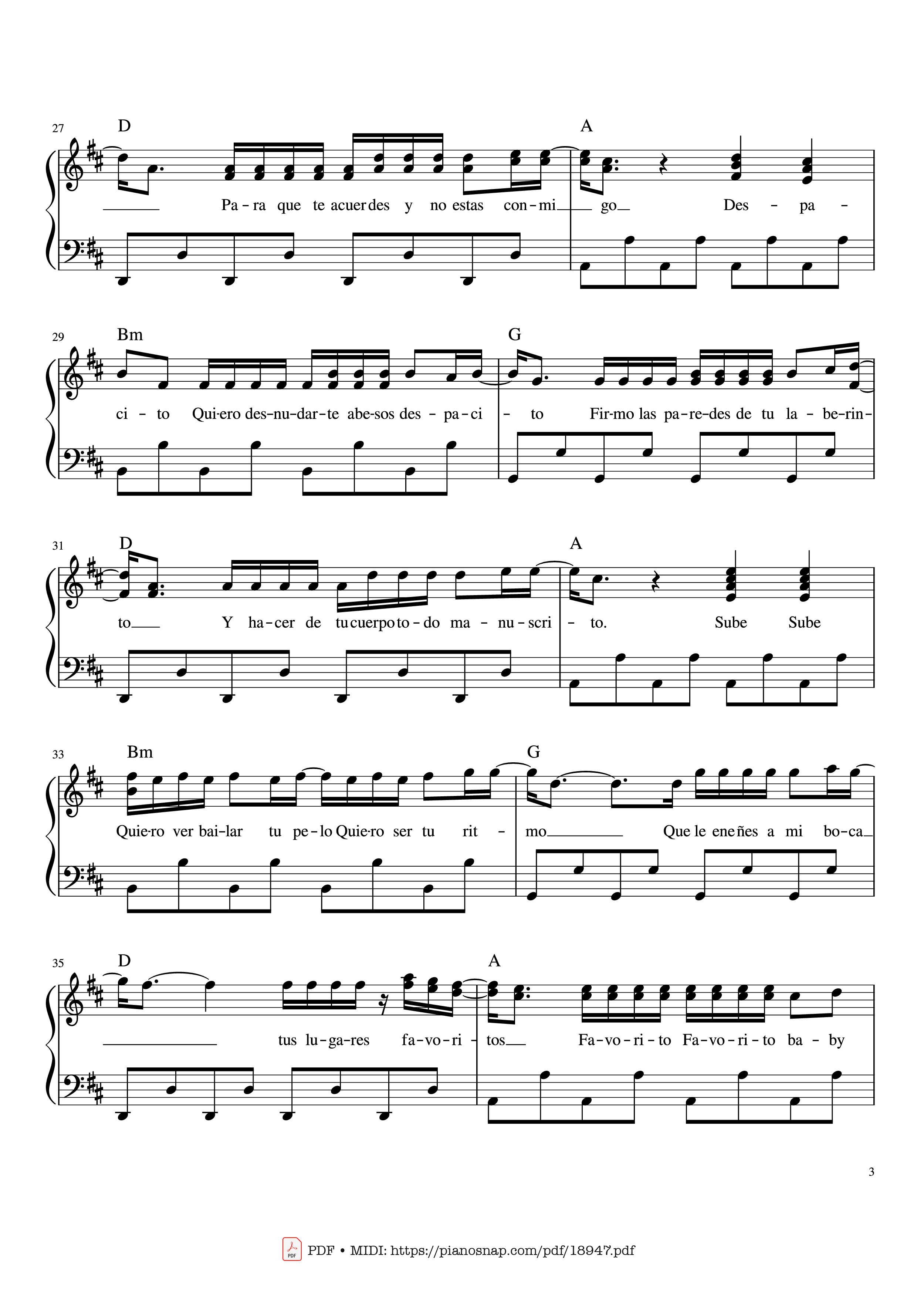 Page 3 of Sheet music PDF Piano Despacito Piano Sheet - Luis Fonsi ft. Daddy Yankee