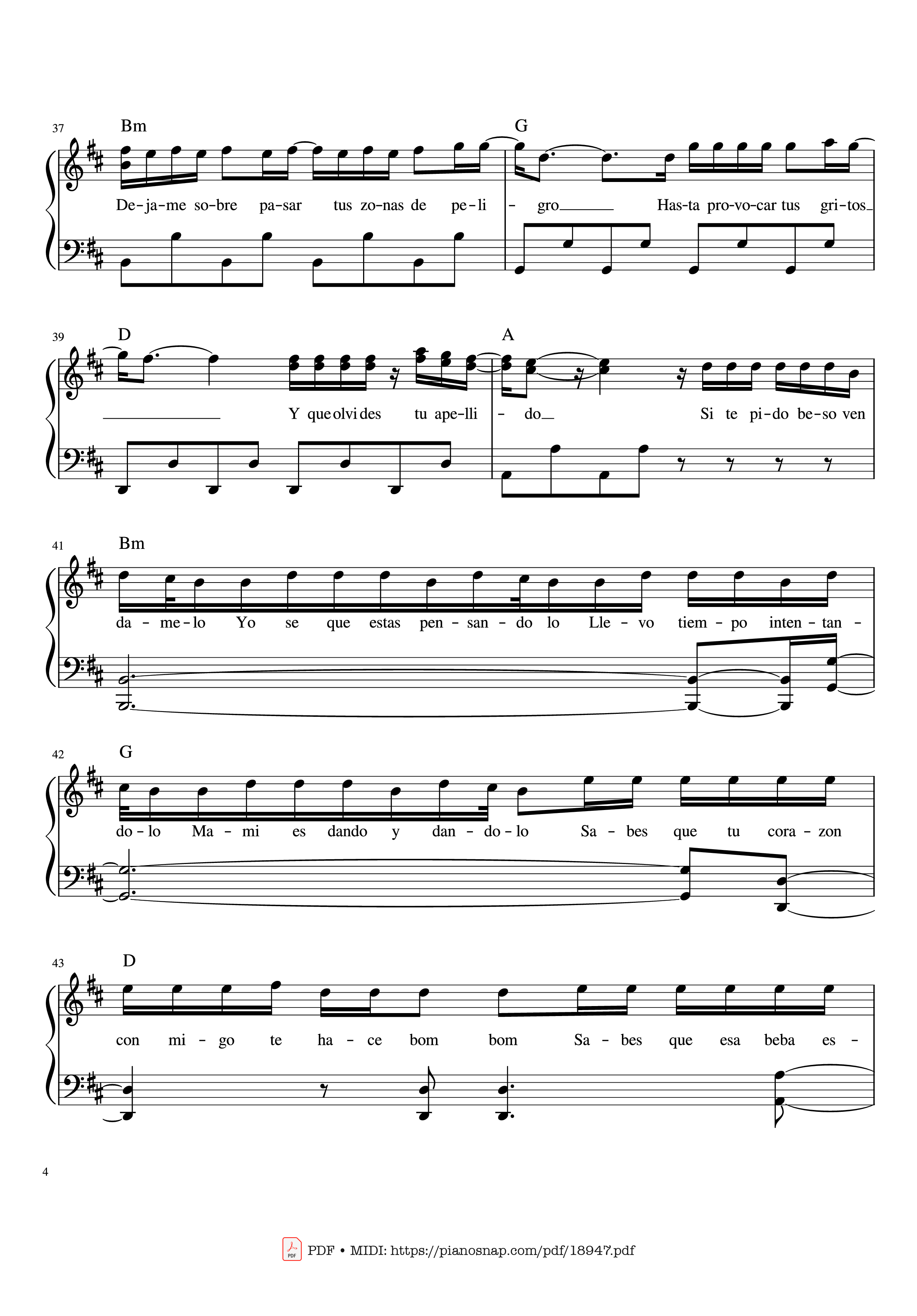 Page 4 of Sheet music PDF Piano Despacito Piano Sheet - Luis Fonsi ft. Daddy Yankee