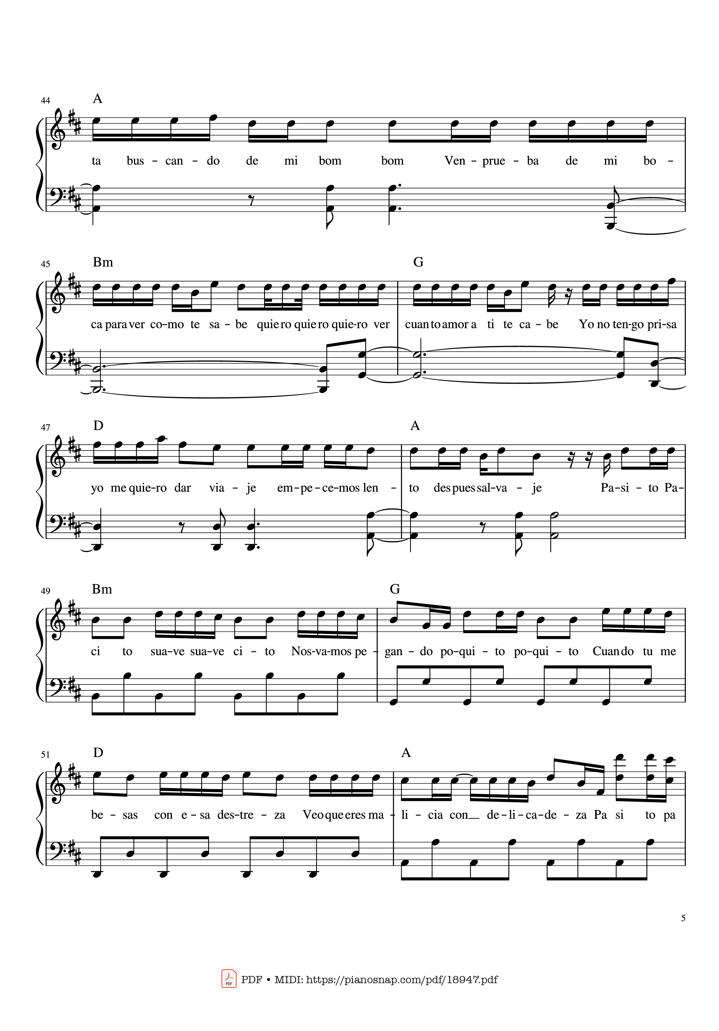 Page 5 of Sheet music PDF Piano Despacito Piano Sheet - Luis Fonsi ft. Daddy Yankee