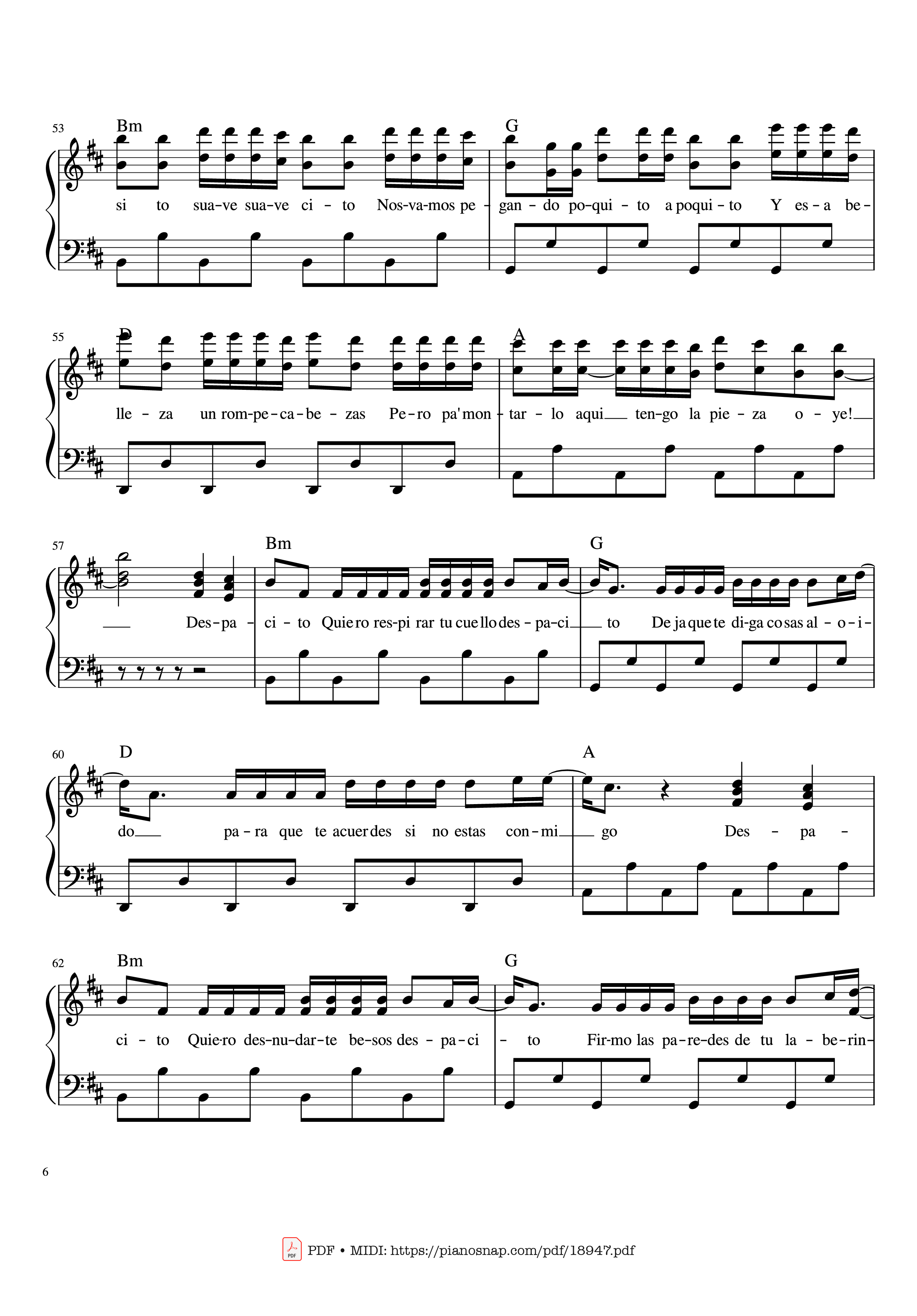Page 6 of Sheet music PDF Piano Despacito Piano Sheet - Luis Fonsi ft. Daddy Yankee