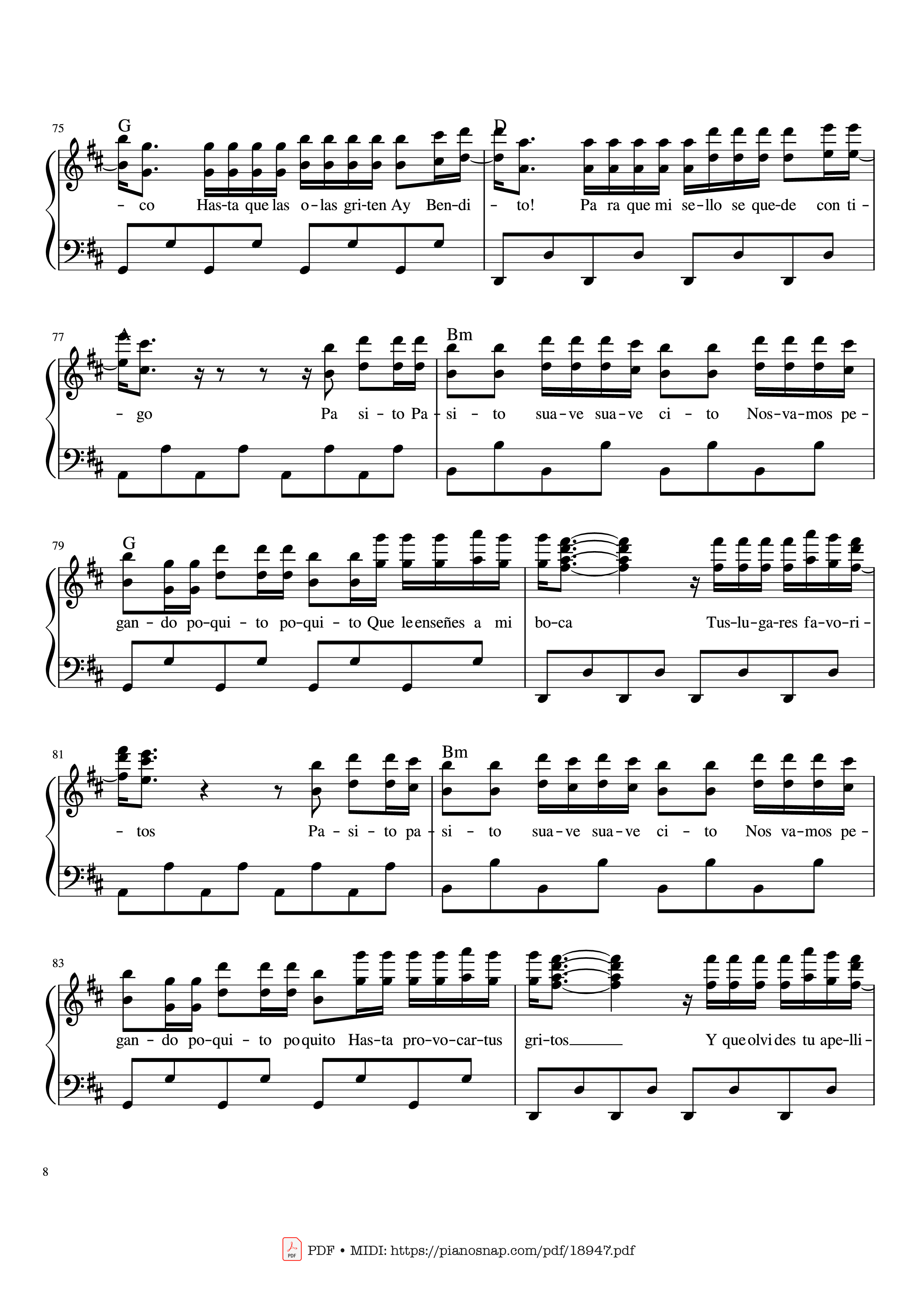 Page 8 of Sheet music PDF Piano Despacito Piano Sheet - Luis Fonsi ft. Daddy Yankee