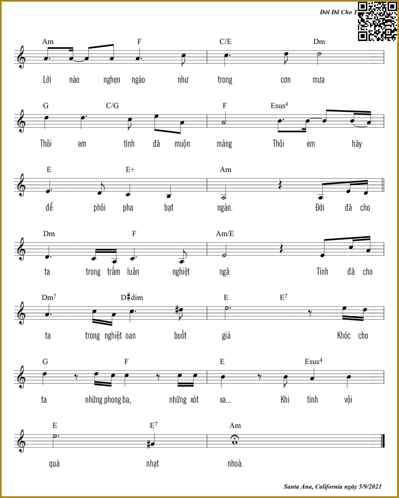 Page 2 of Sheet music PDF Đời đã cho ta - Trần Duy Đức