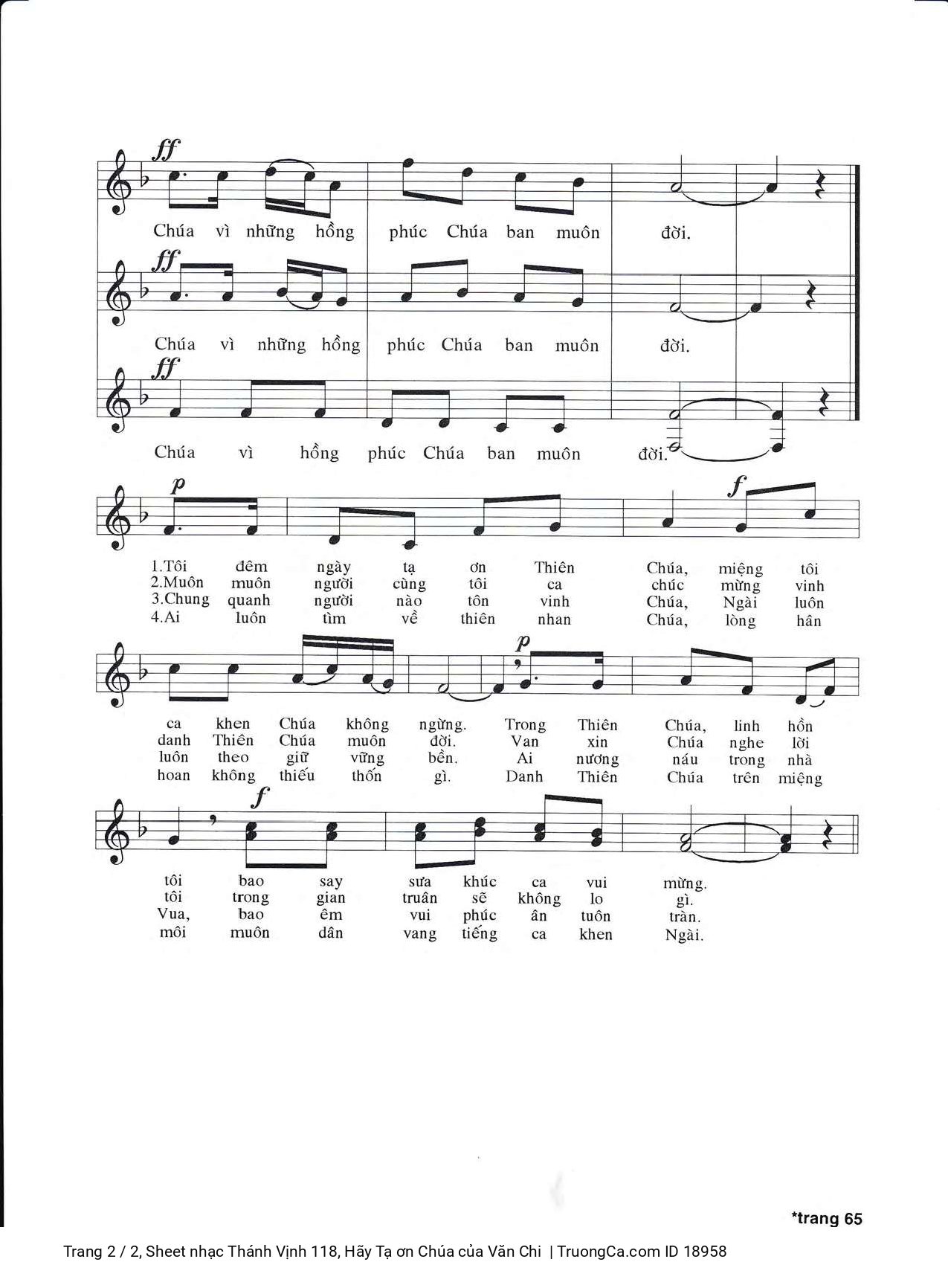 Page 2 of Sheet music PDF Thánh Vịnh 118, Hãy Tạ ơn Chúa - Văn Chi