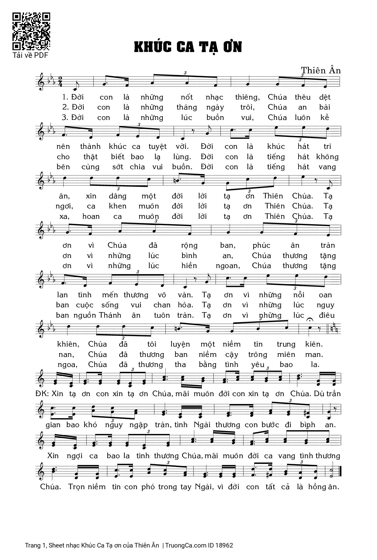 Sheet PDF of Khúc Ca Tạ ơn