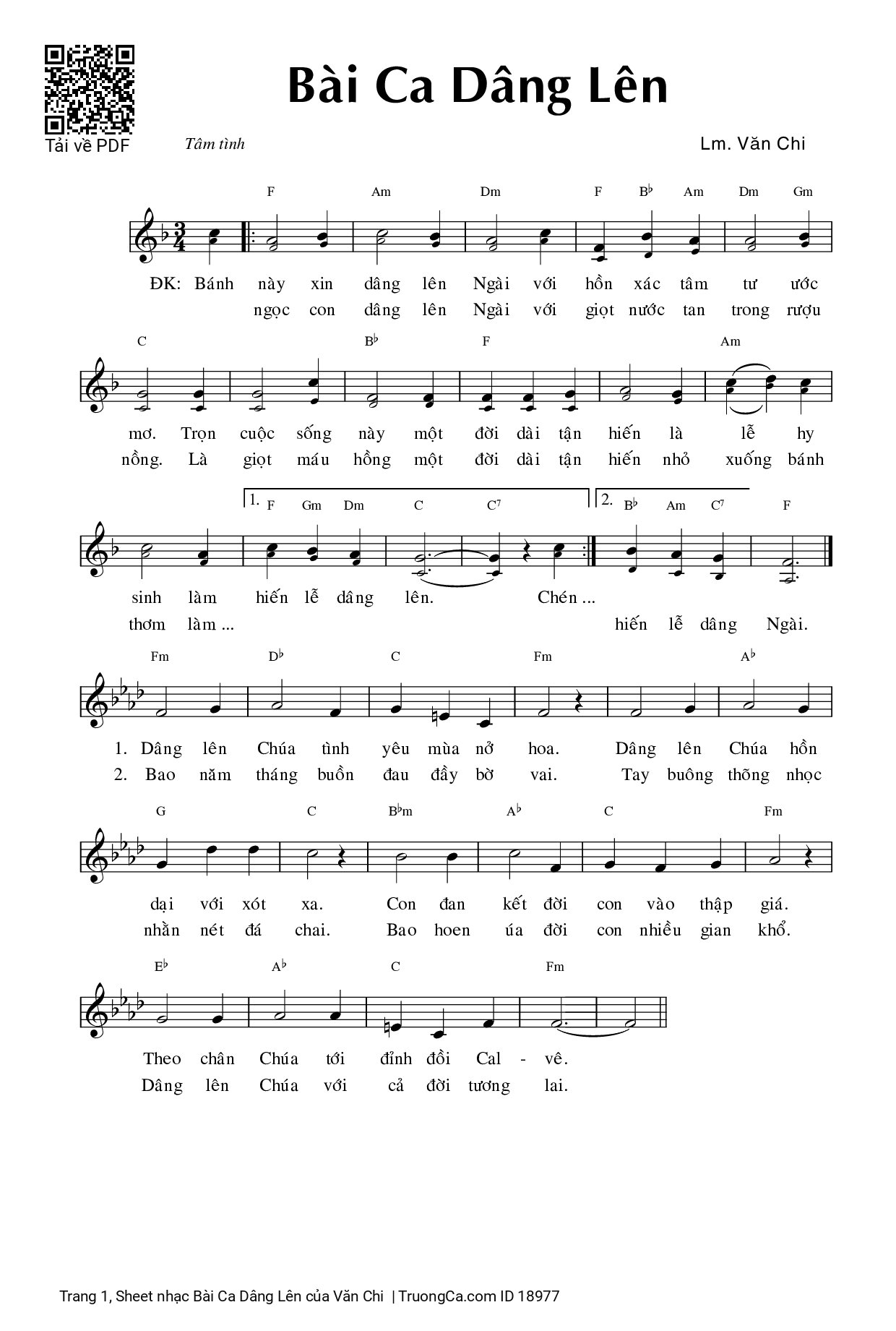 Sheet PDF of Bài Ca Dâng Lên