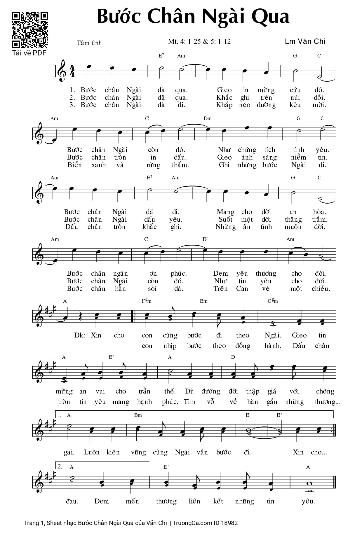 Sheet PDF of Bước Chân Ngài Qua
