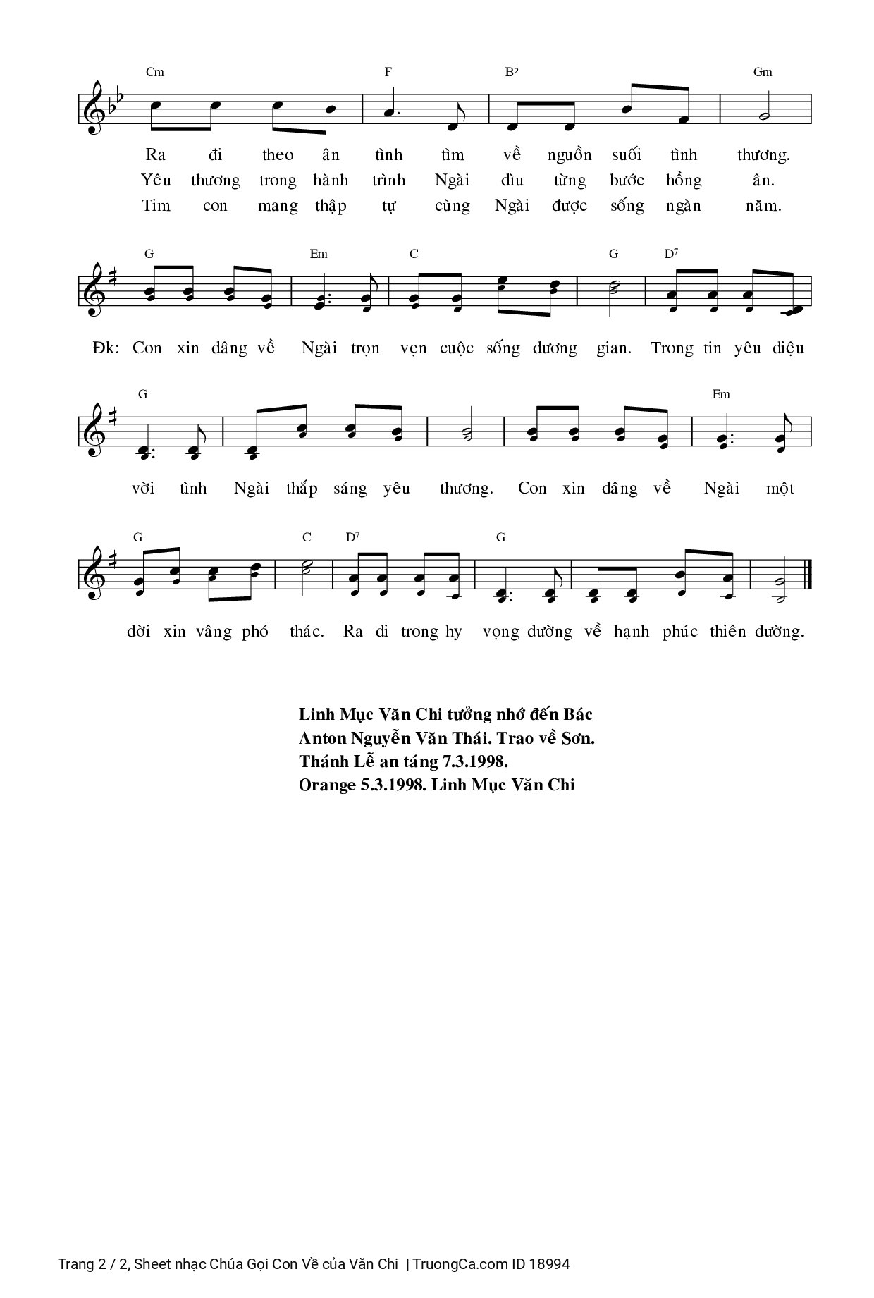 Page 2 of Sheet music PDF Chúa Gọi Con Về - Văn Chi