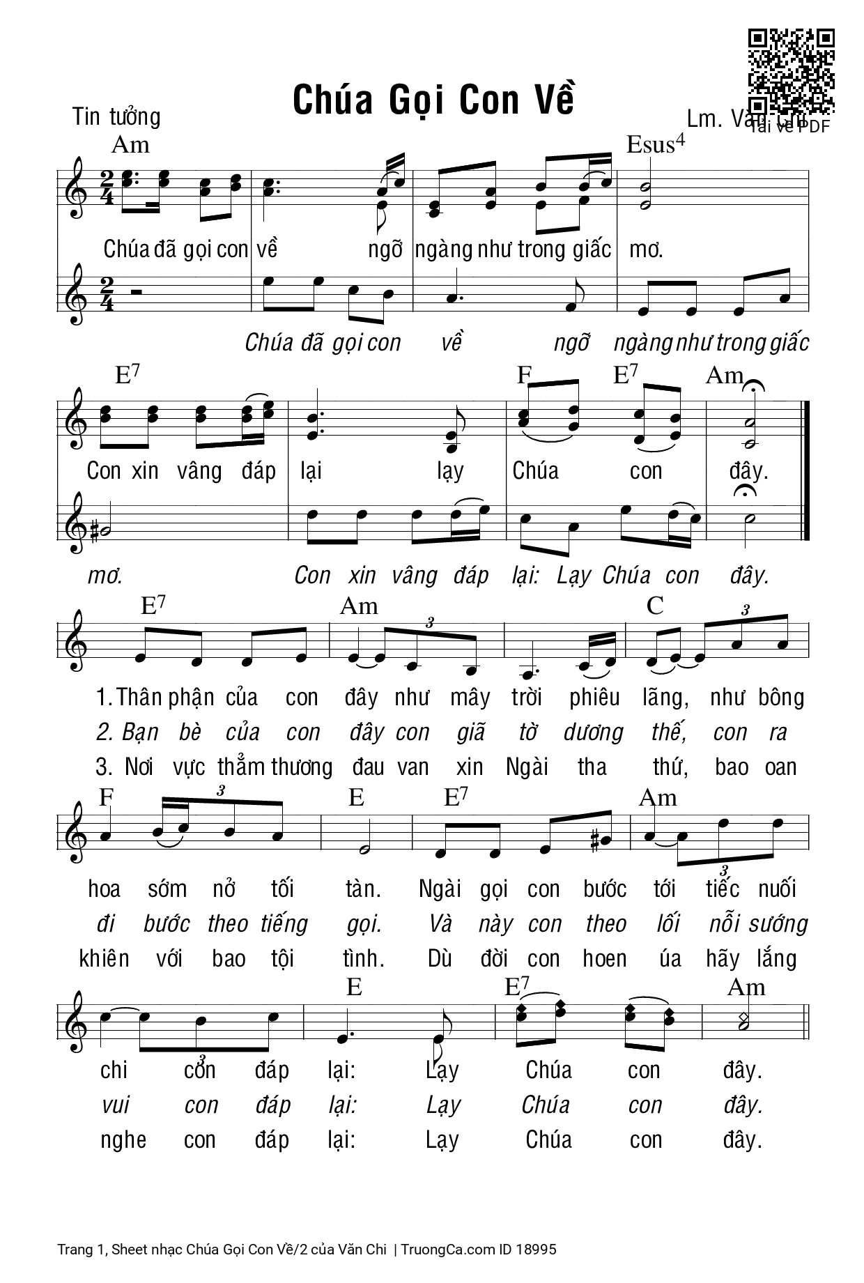 Page 1 of Sheet music PDF Chúa Gọi Con Về/2 - Văn Chi