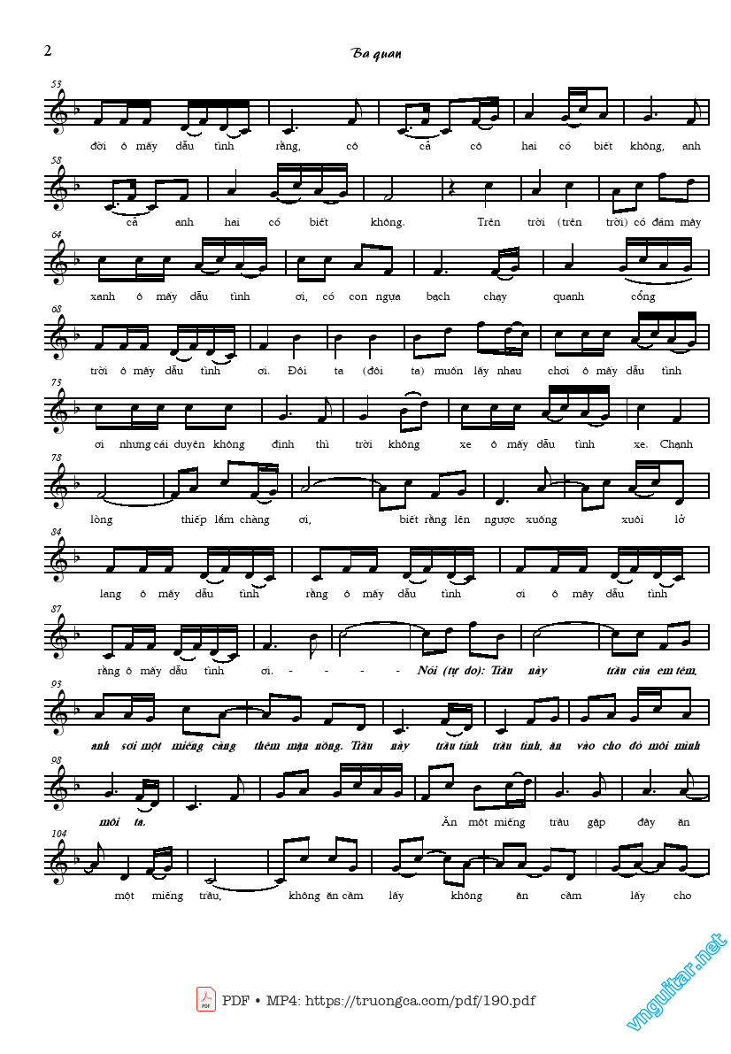 Page 2 of Sheet music PDF Ba quan mời trầu - Quan họ Bắc Ninh