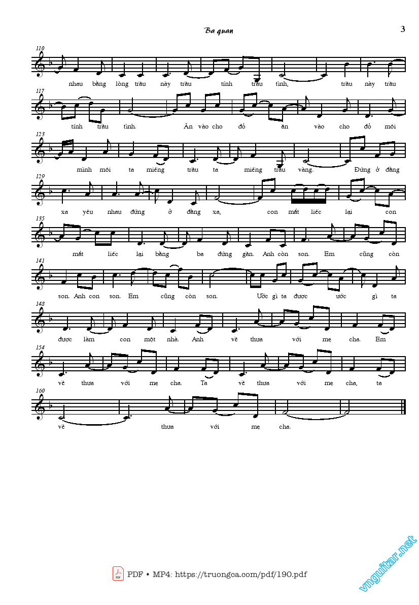 Page 3 of Sheet music PDF Ba quan mời trầu - Quan họ Bắc Ninh