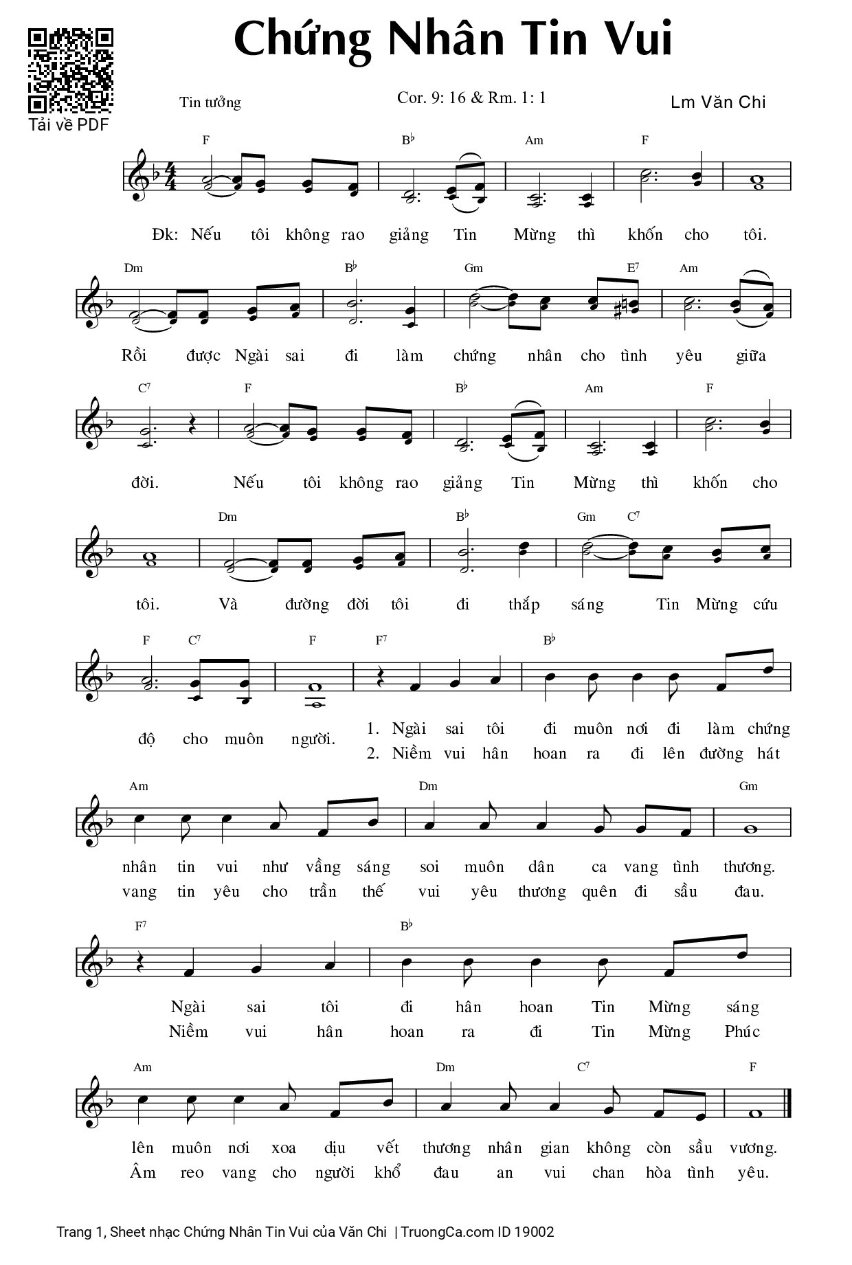 Sheet PDF of Chứng Nhân Tin Vui