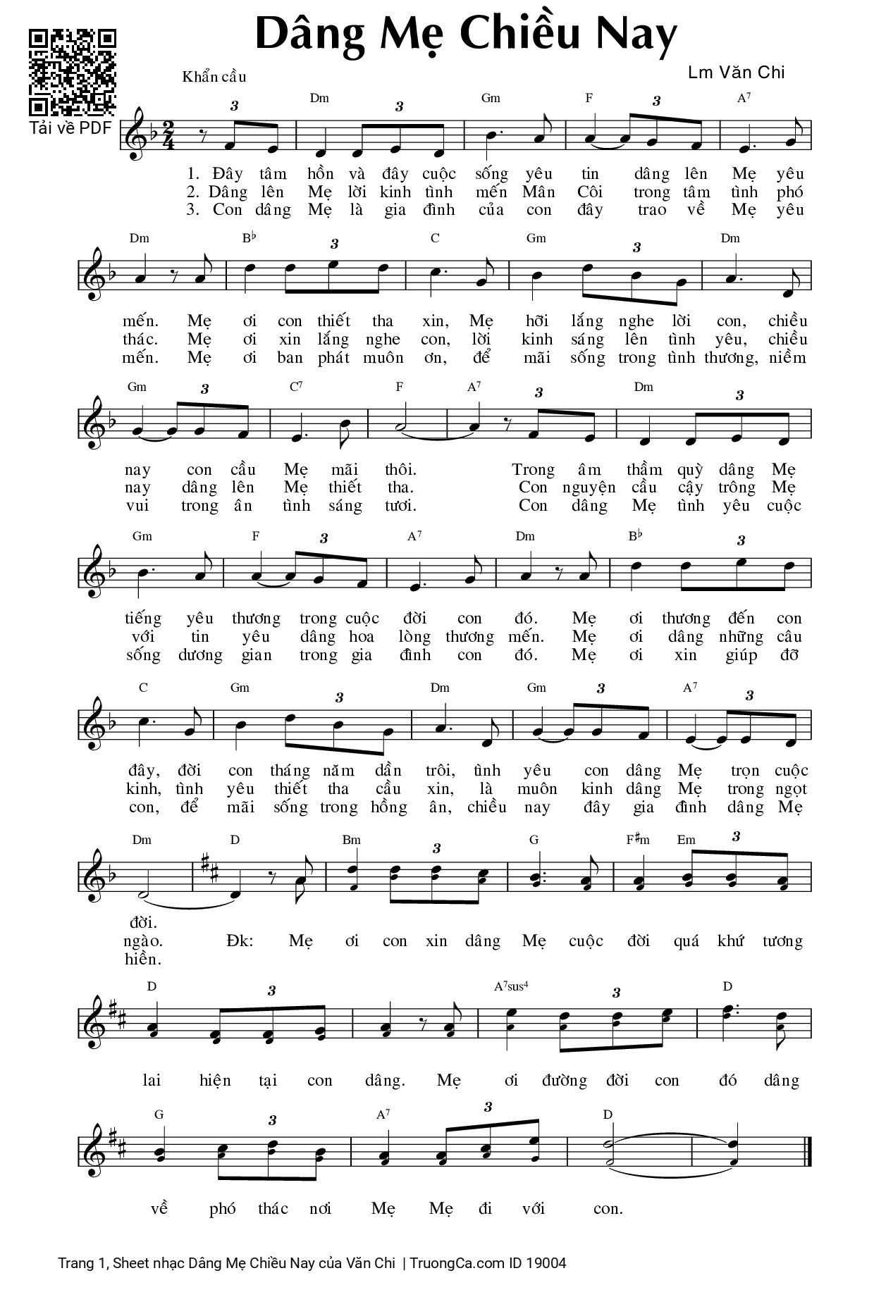 Sheet PDF of Dâng Mẹ Chiều Nay