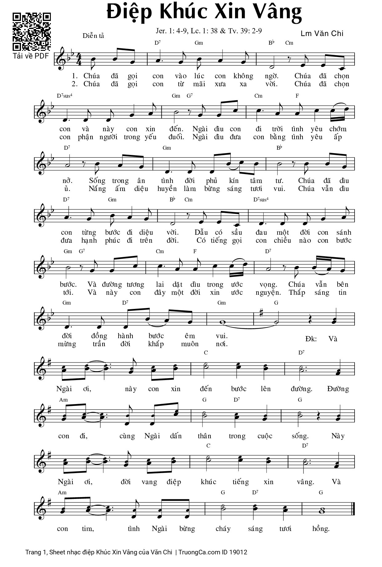 Sheet PDF of điệp Khúc Xin Vâng