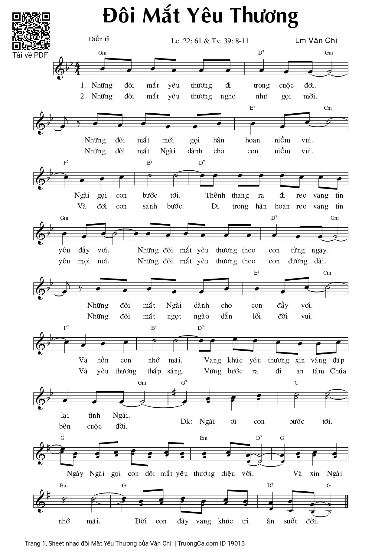 Sheet PDF of đôi Mắt Yêu Thương