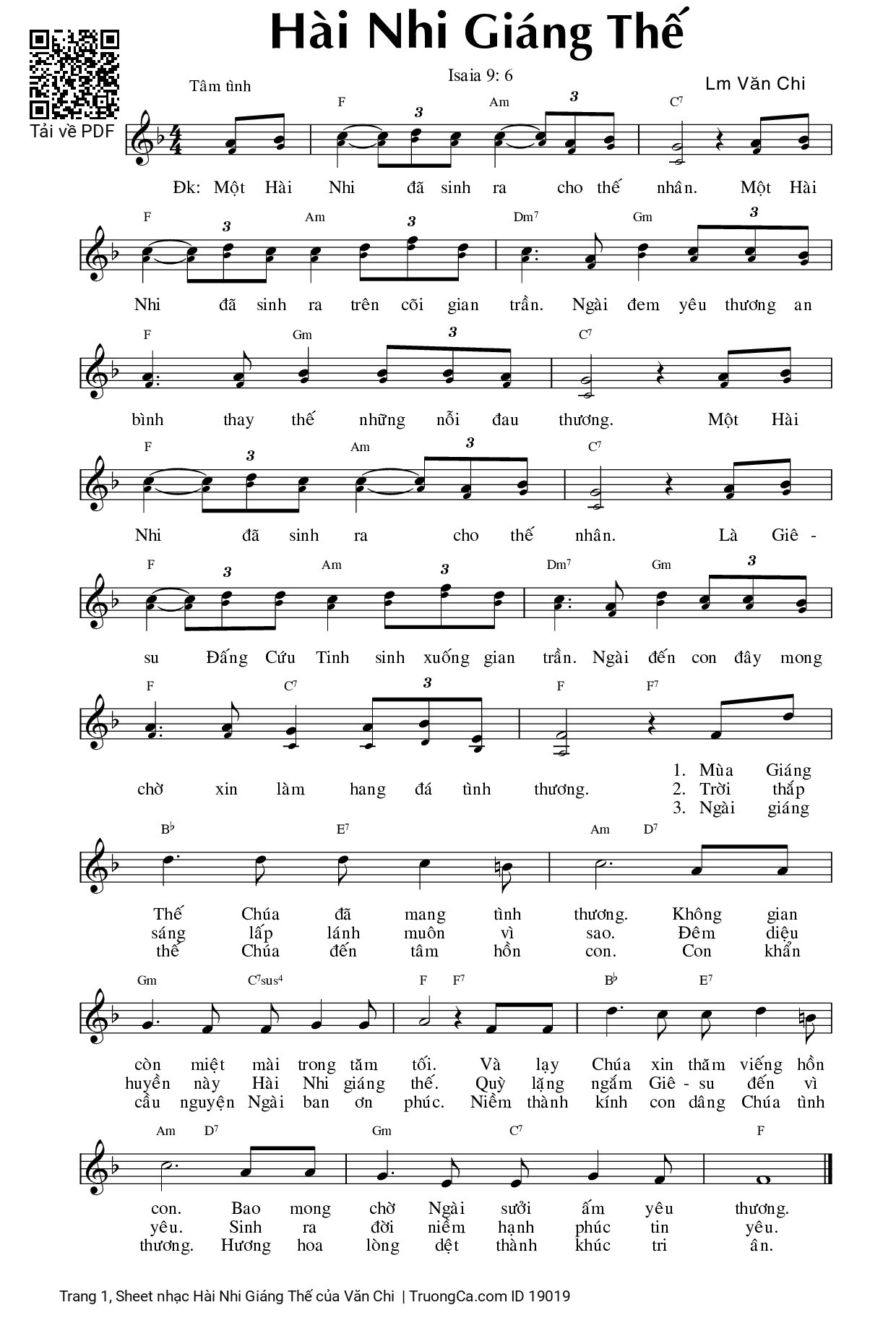 Sheet PDF of Hài Nhi Giáng Thế