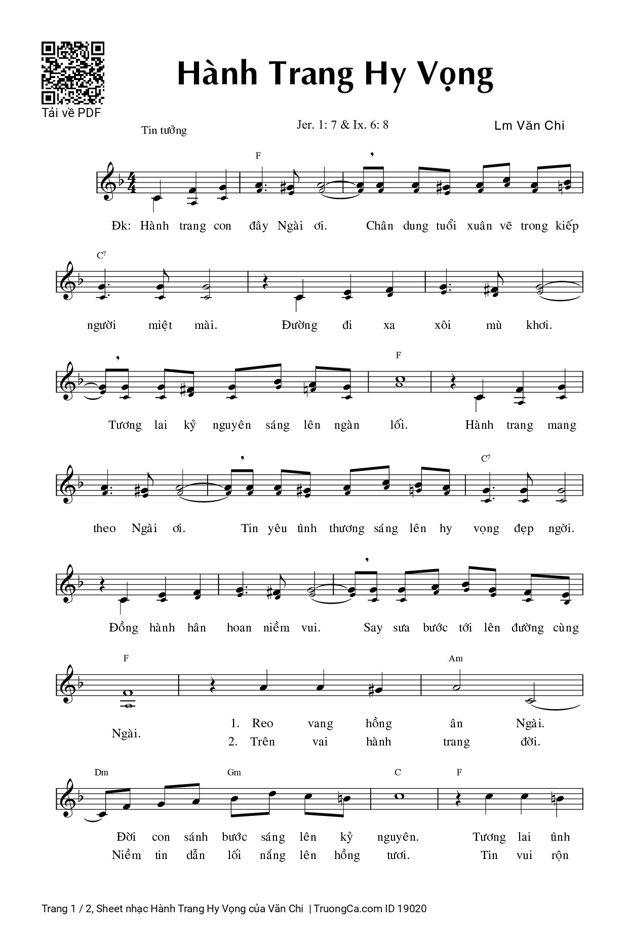 Sheet PDF of Hành Trang Hy Vọng