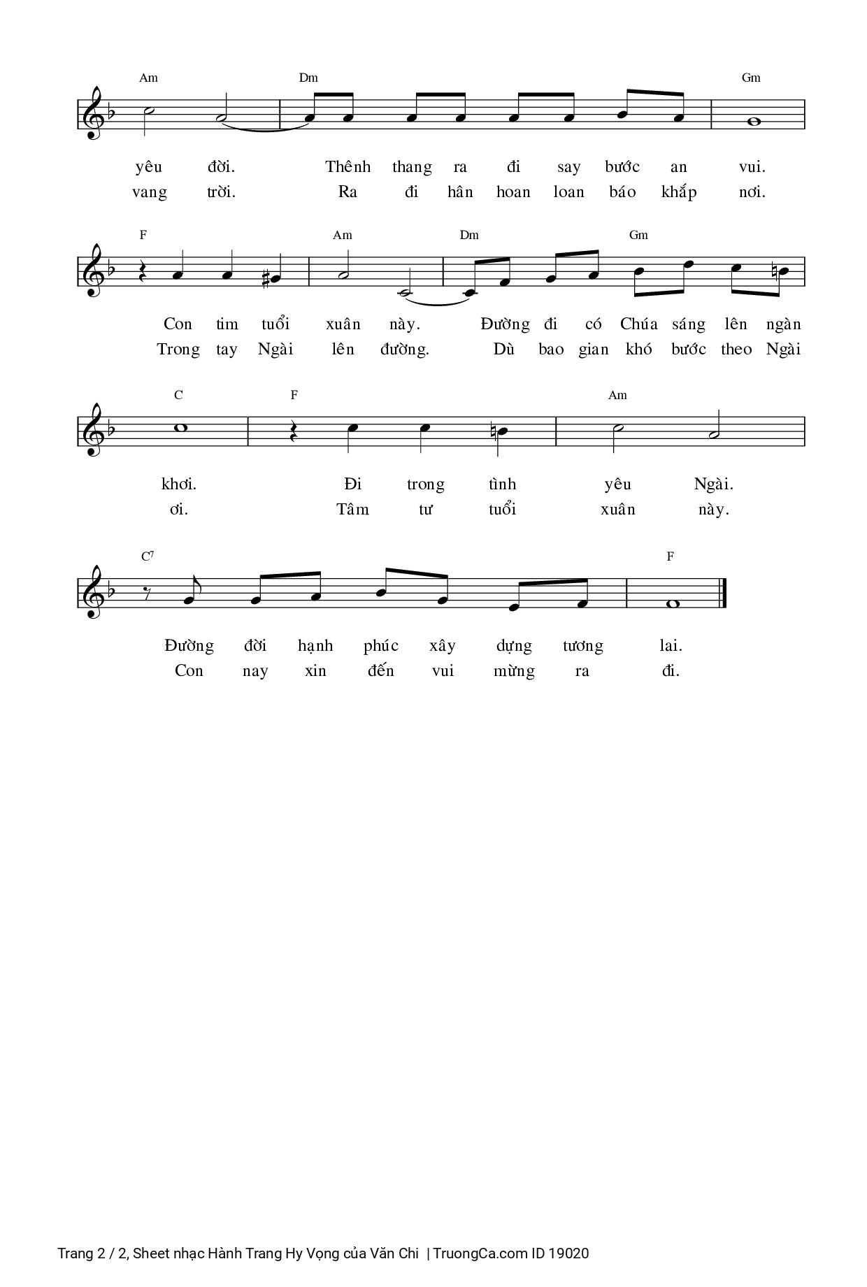 Page 2 of Sheet music PDF Hành Trang Hy Vọng - Văn Chi