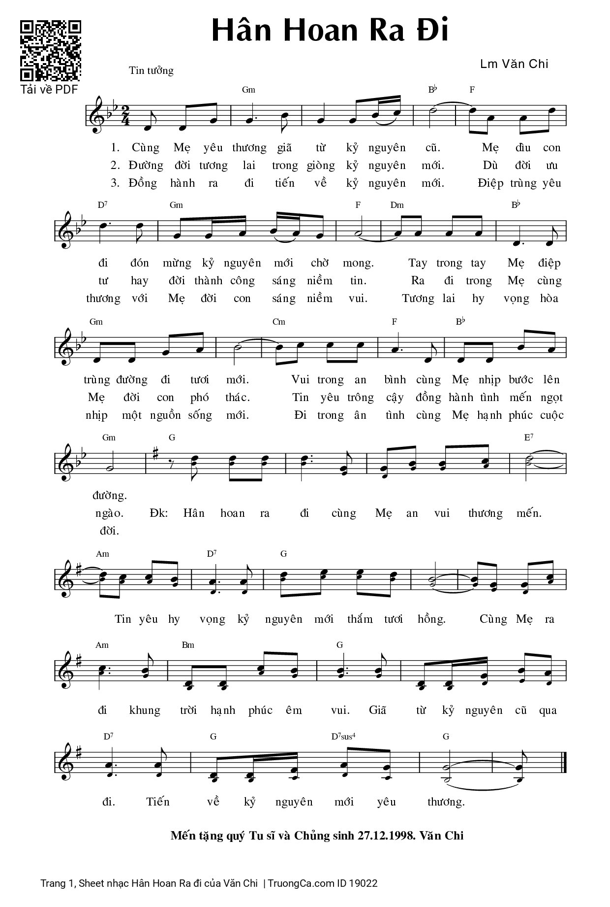 Page 1 of Sheet music PDF Hân Hoan Ra đi - Văn Chi