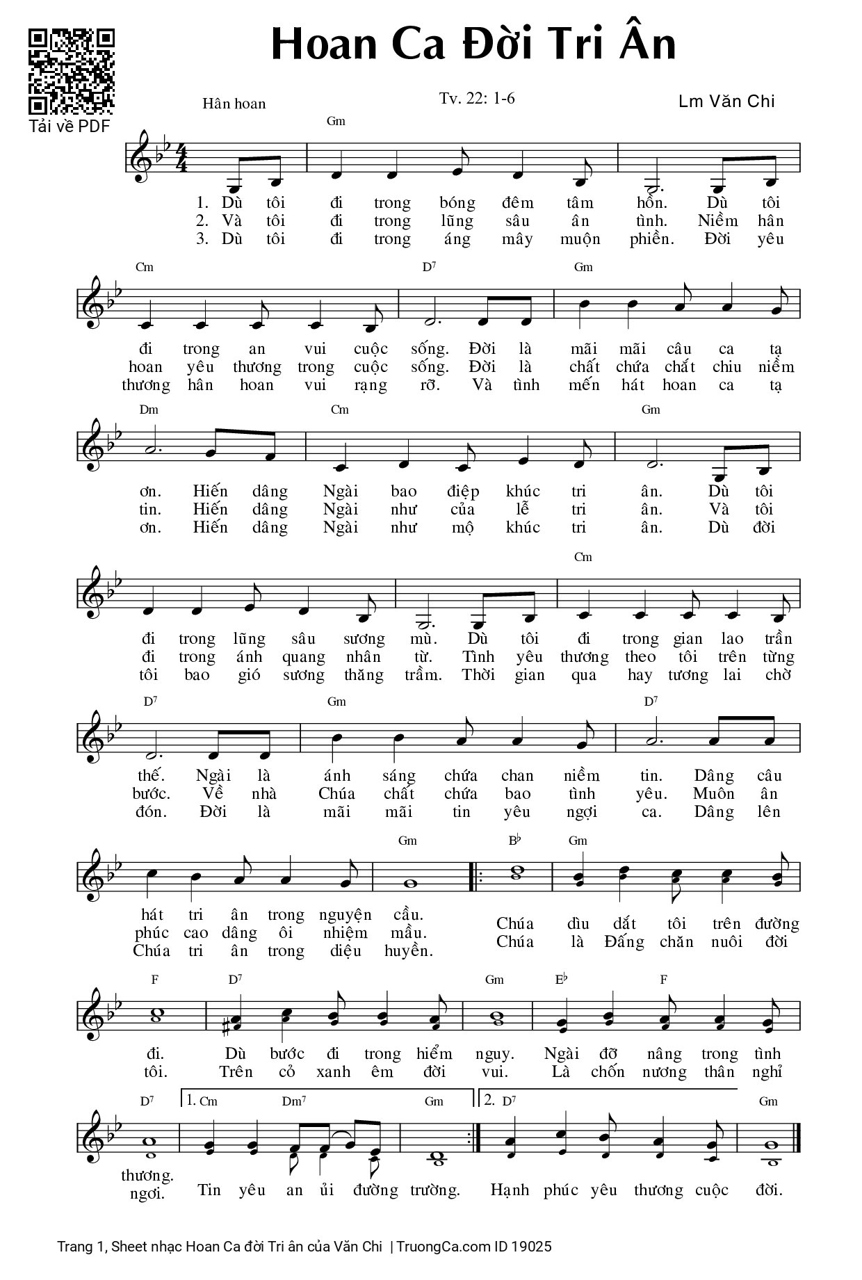 Sheet PDF of Hoan Ca đời Tri ân